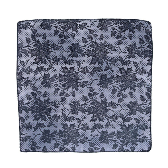 Men's Grey and White Floral Pocket Square