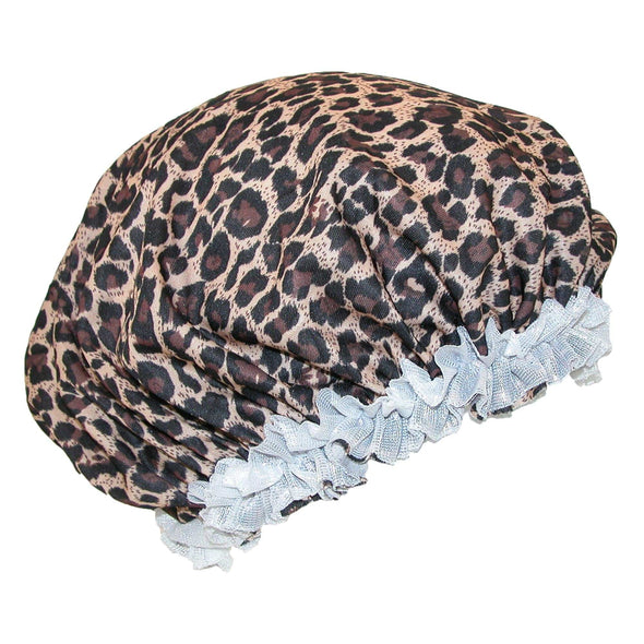 Women's Satin Leopard Hair Roller Sleep Cap Cover
