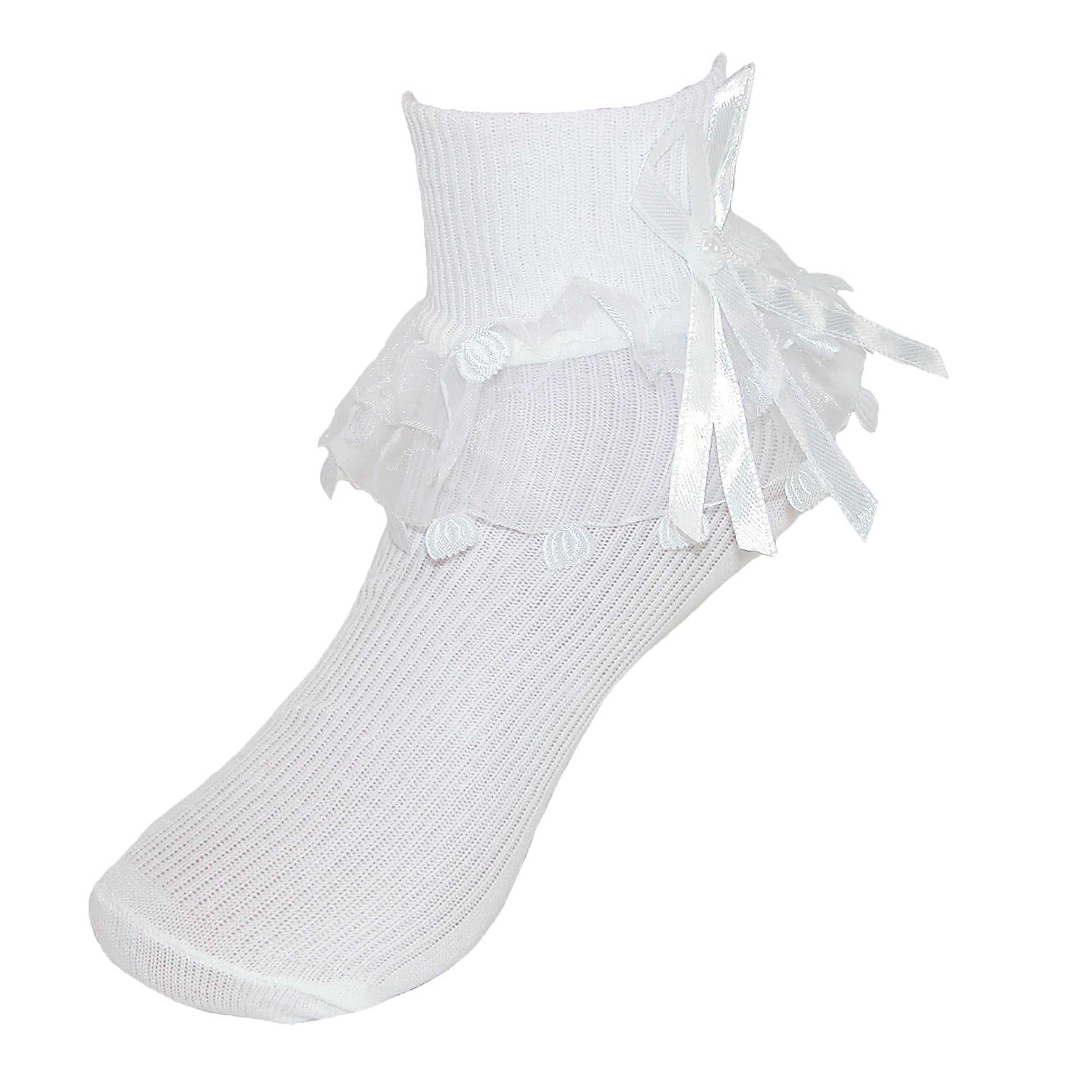 CTM® Girls' Lace Ruffle Anklet Sock with Pearl Accent - Girls' Lace Ruffle Anklet Sock with Pearl Accent
