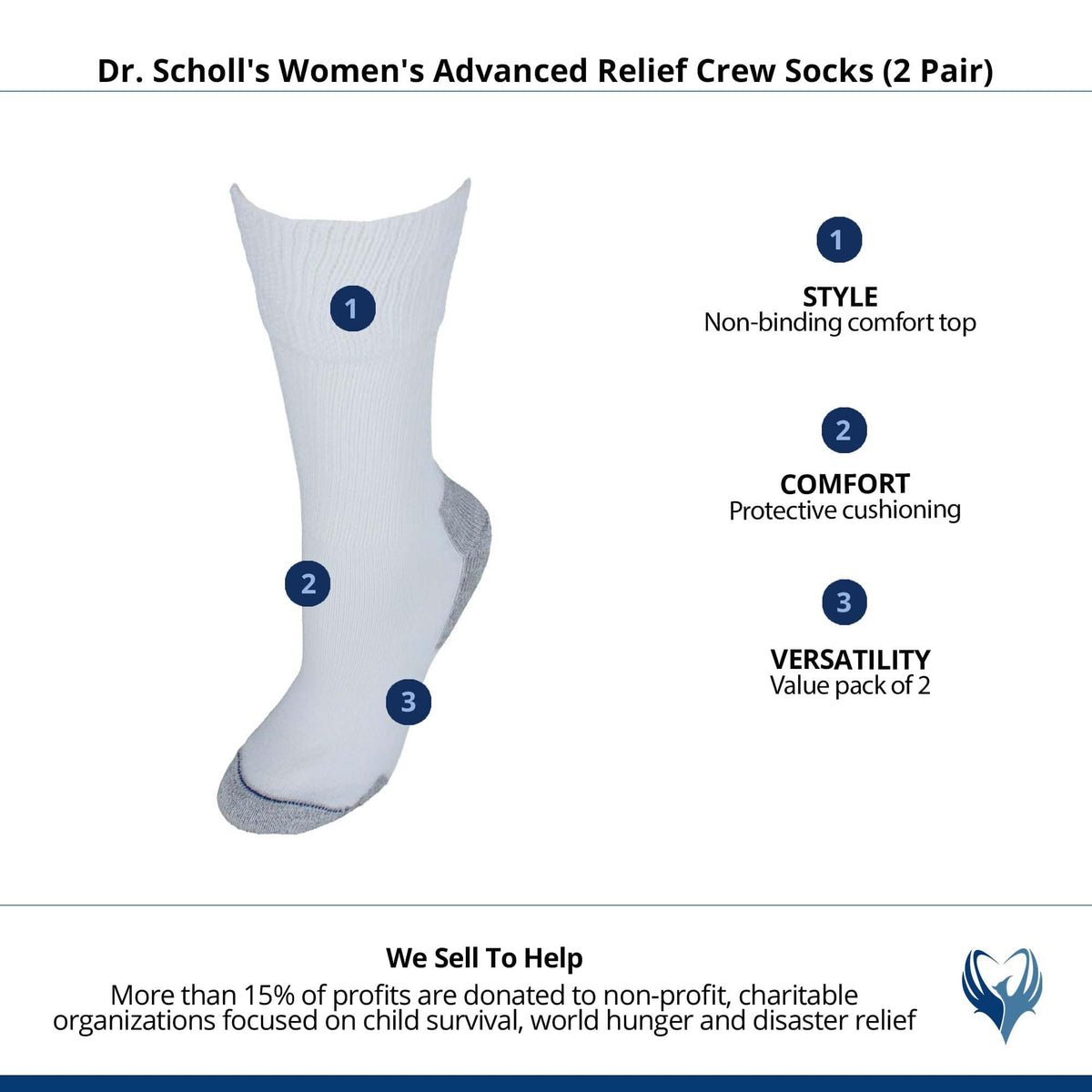 Dr. Scholl's Women's Advanced Relief Crew Socks (2 Pair) - White