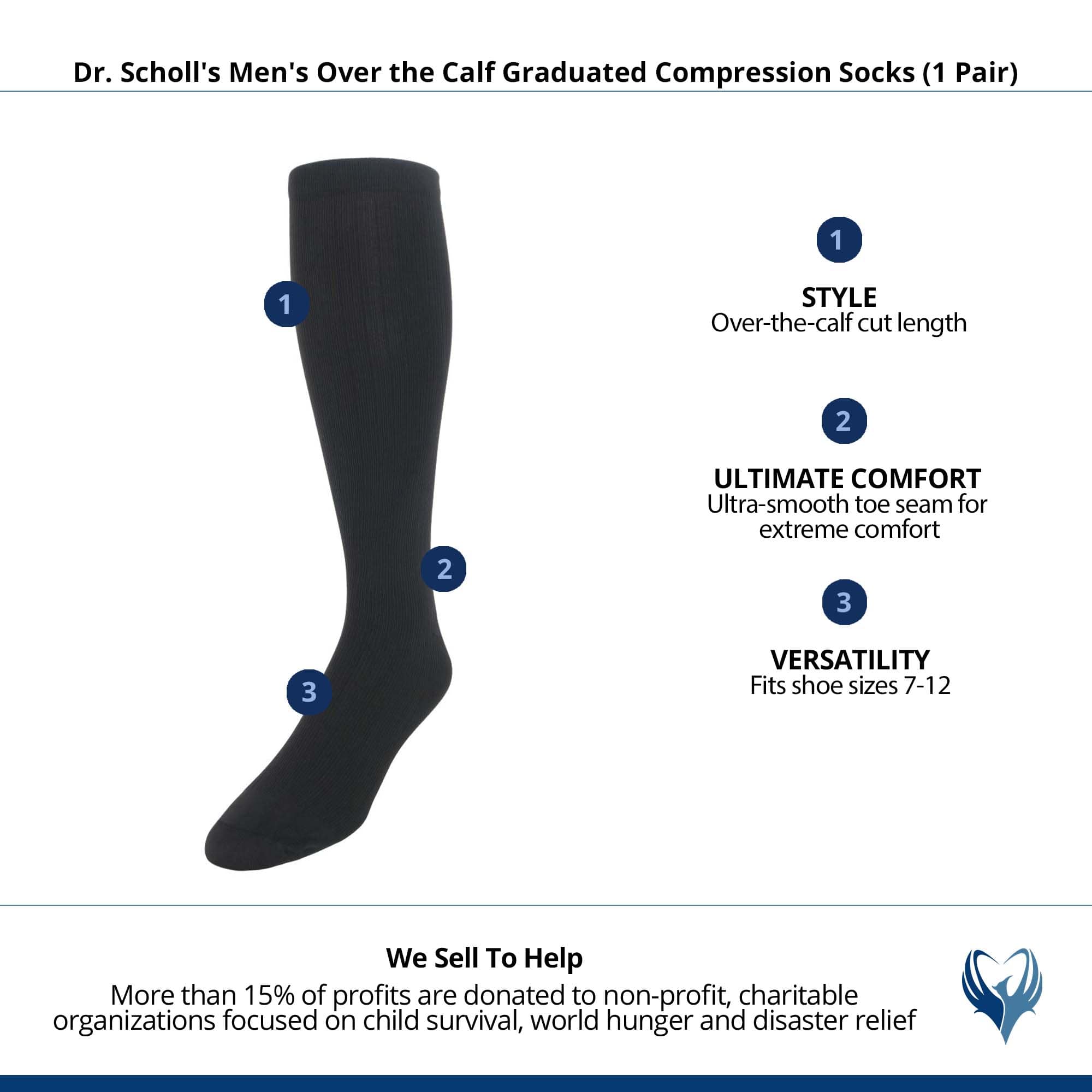 Dr. Scholl's Men's Over the Calf Graduated Compression Socks (1 Pair) - Black
