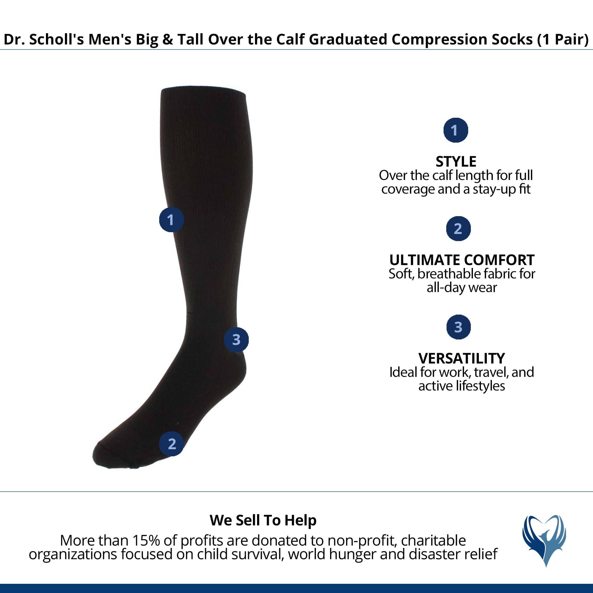 Dr. Scholl's Men's Big & Tall Over the Calf Graduated Compression Socks - Black