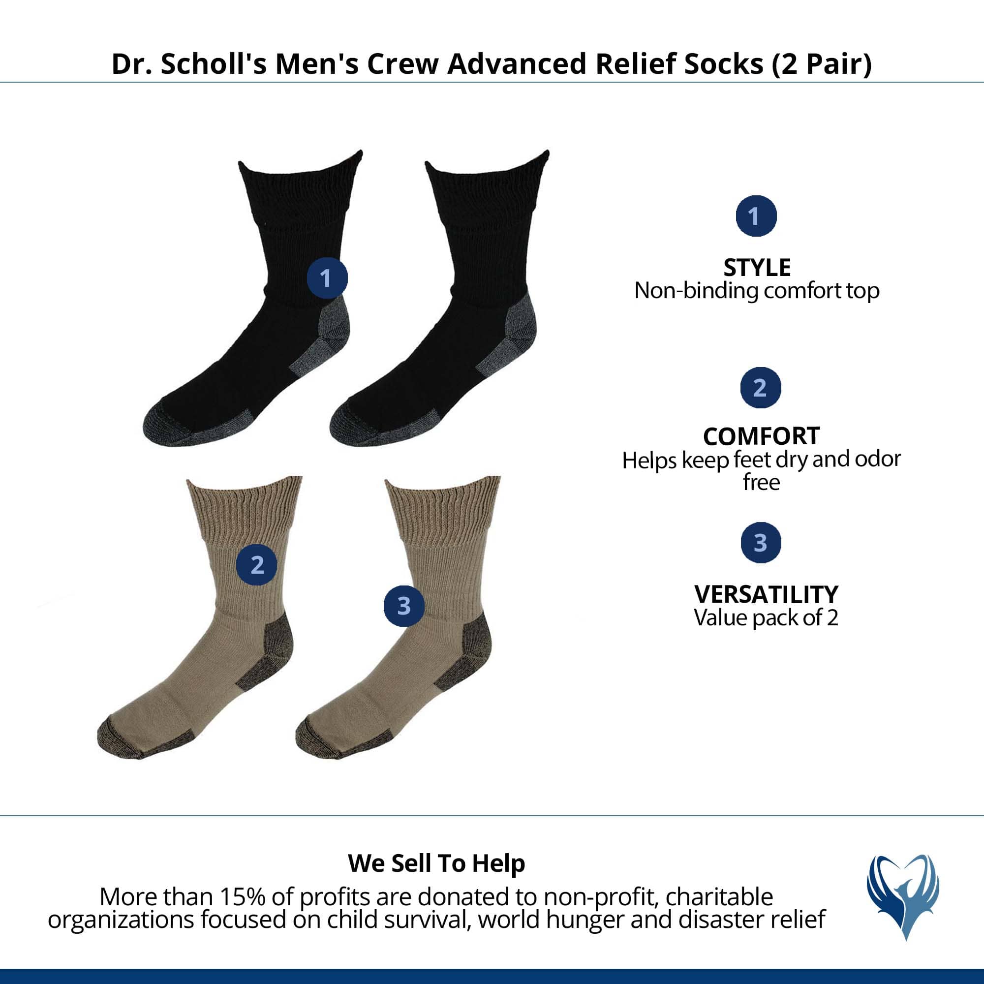 Dr. Scholl's Men's Crew Advanced Relief Socks (2 Pair) - Khaki Assorted