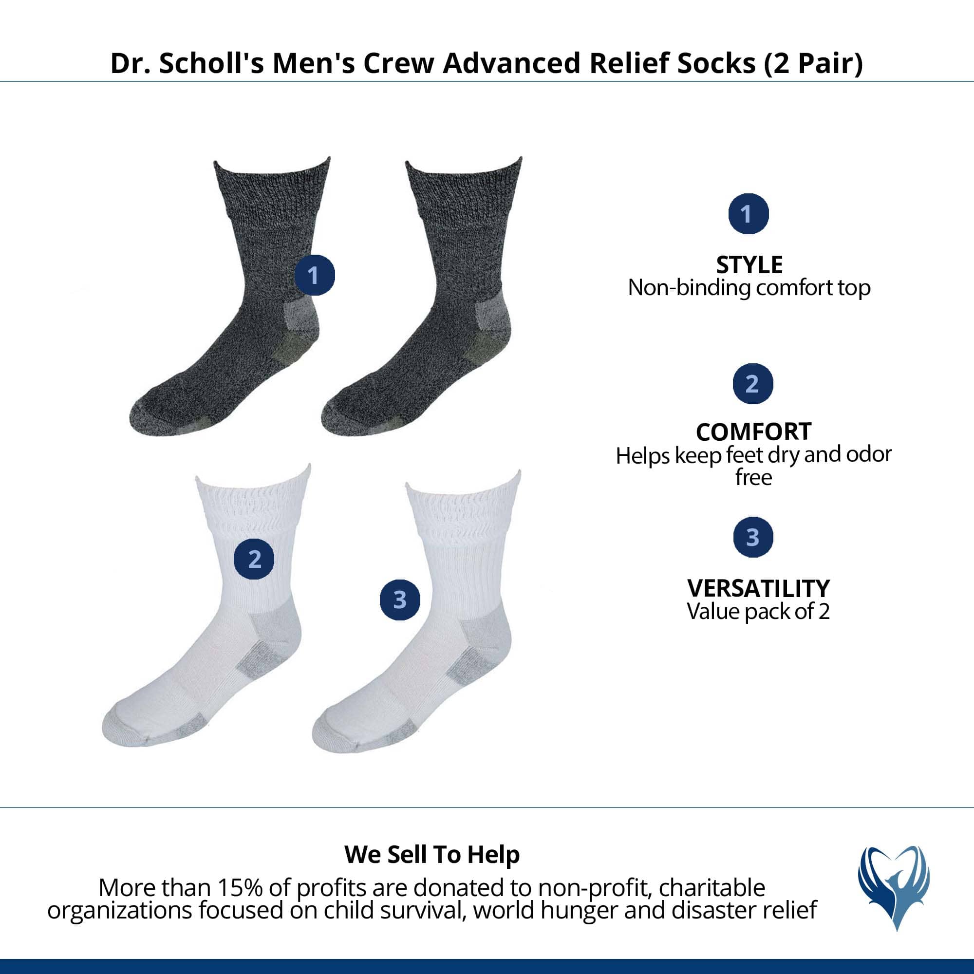 Dr. Scholl's Men's Crew Advanced Relief Socks (2 Pair) - White