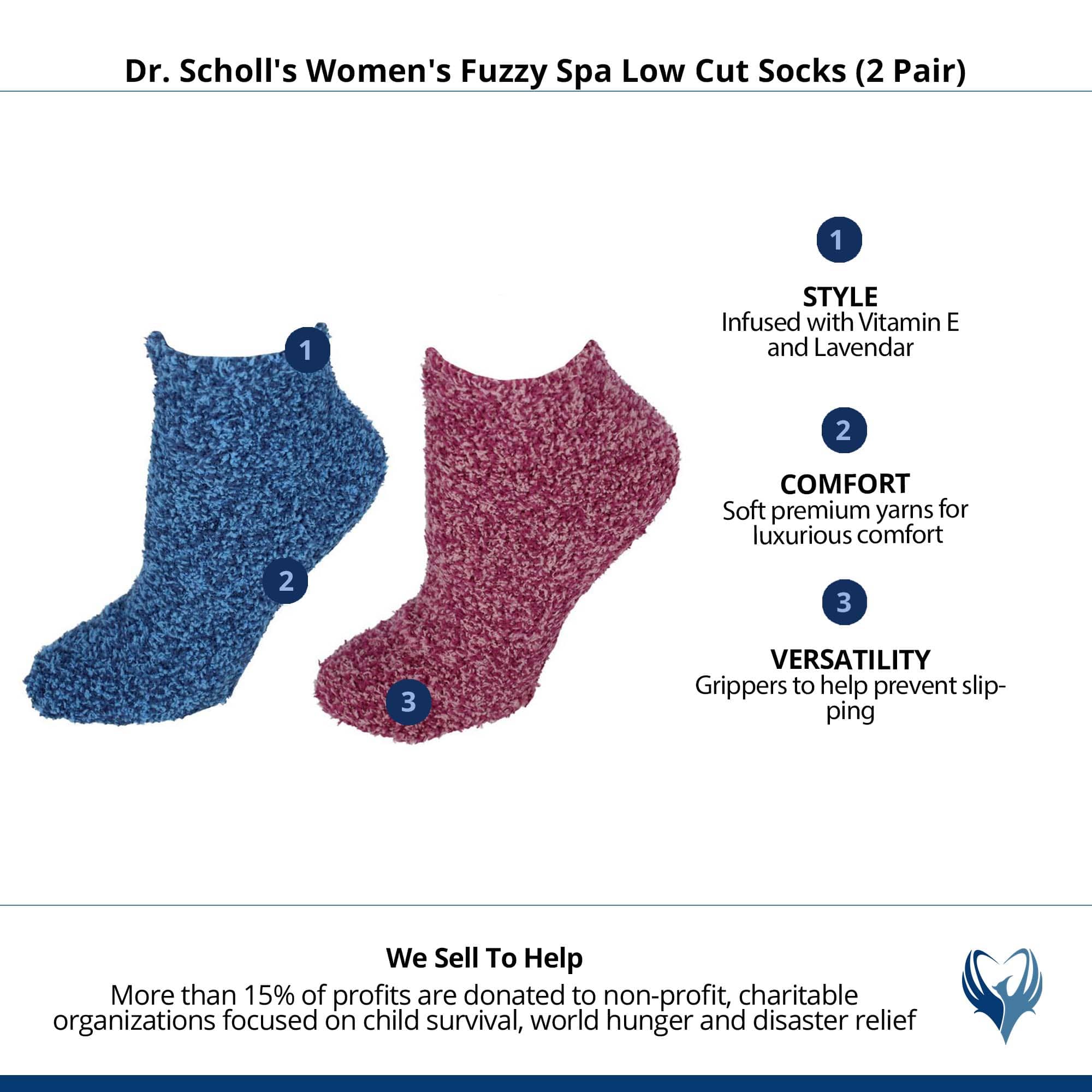 Dr. Scholl's Women's Fuzzy Spa Low Cut Socks (2 Pair) - Pink and Blue