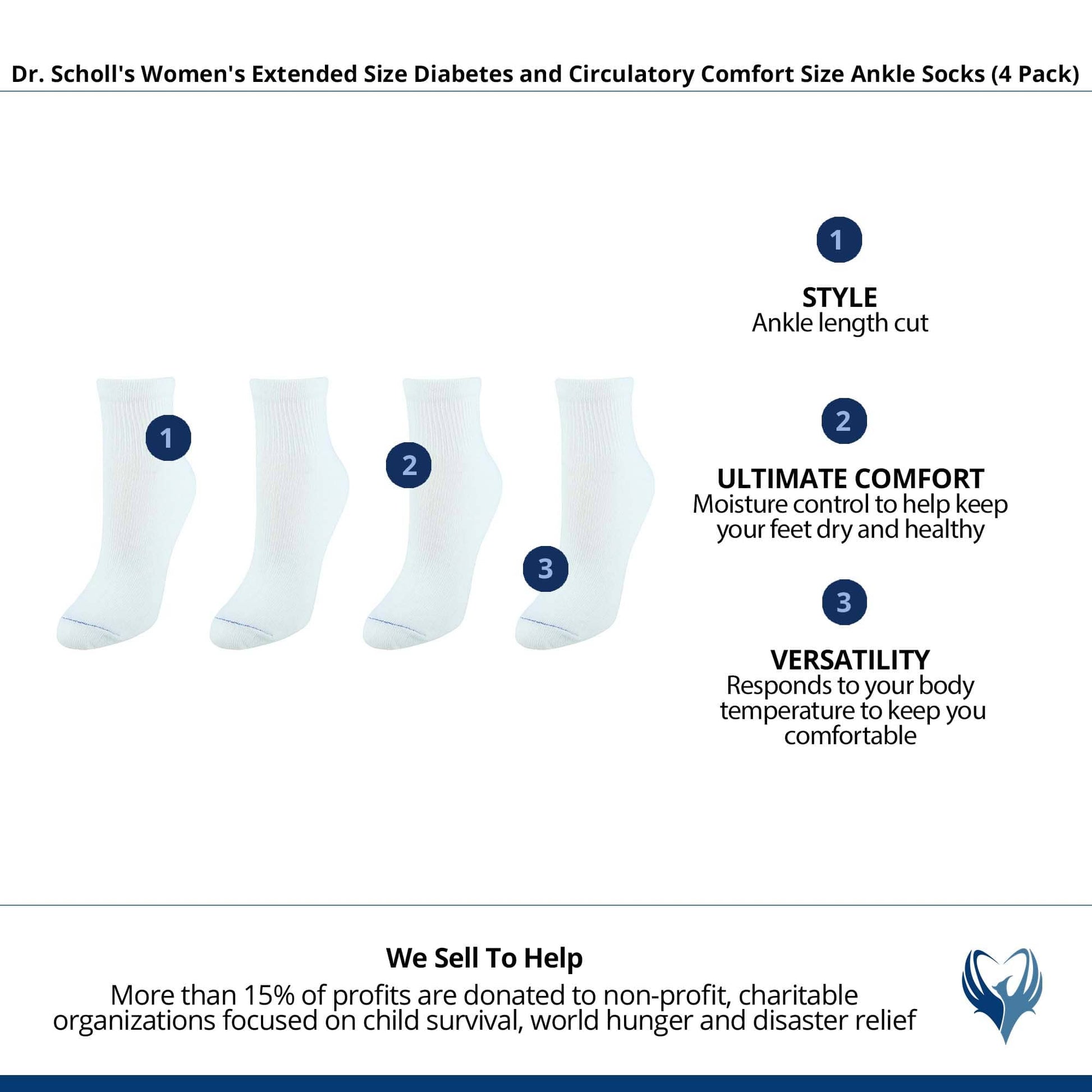 Dr. Scholl's Women's Extended Size Diabetes & Circulatory Socks (4 Pack) - White