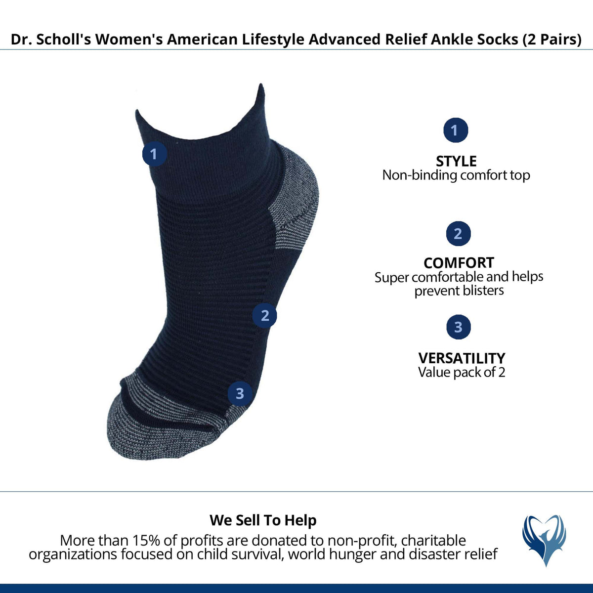 Dr. Scholl's Women's American Lifestyle Advanced Relief  Socks (2 Pairs) - Navy