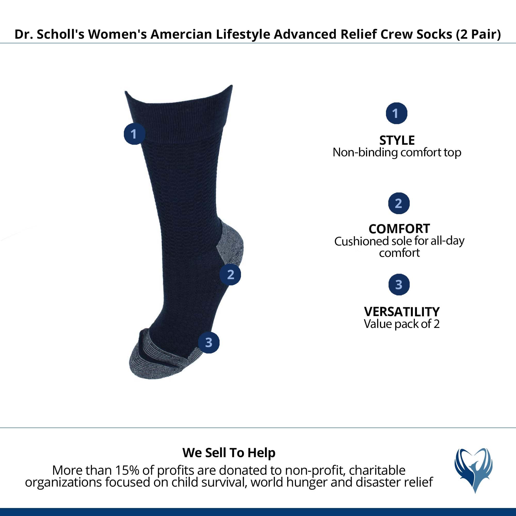 Dr. Scholl's Women's Amercian Lifestyle Advanced Relief Crew Socks (2 Pair) - Navy
