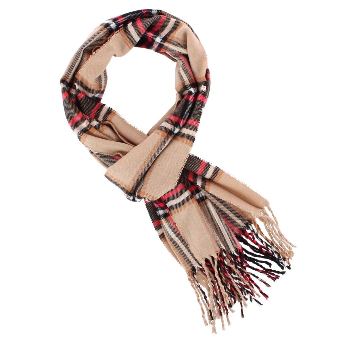 David & Young Soft Plaid Winter Scarf for Men & Women Cozy Fringe - Beige