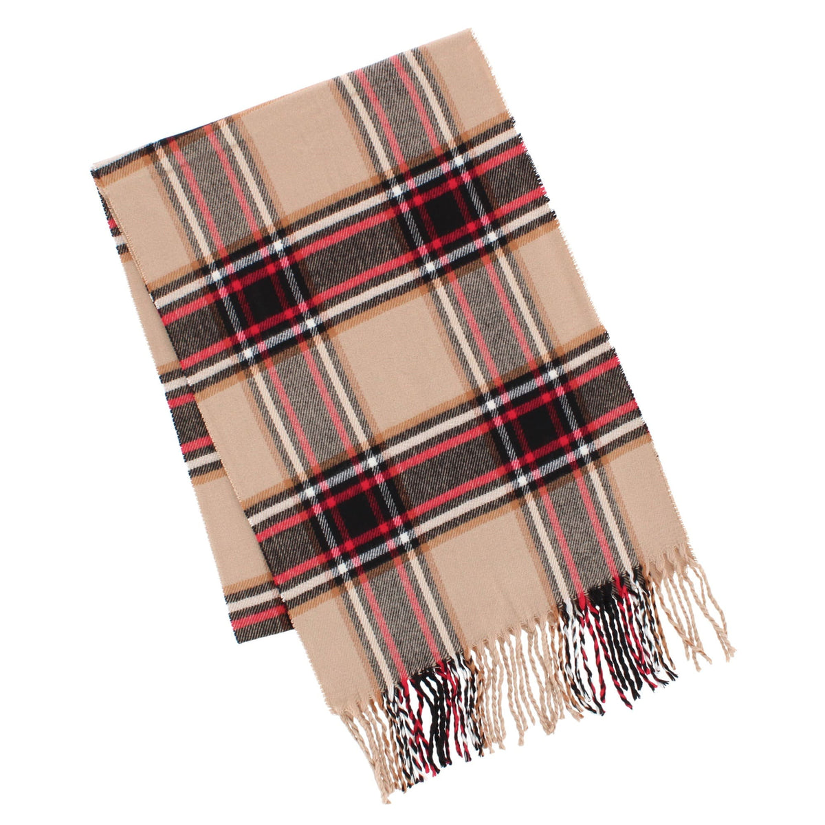 David & Young Soft Plaid Winter Scarf for Men & Women Cozy Fringe - Beige