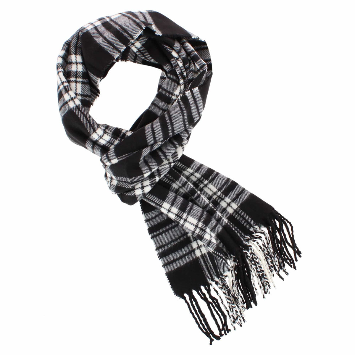David & Young Soft Plaid Winter Scarf for Men & Women Cozy Fringe - Black and White