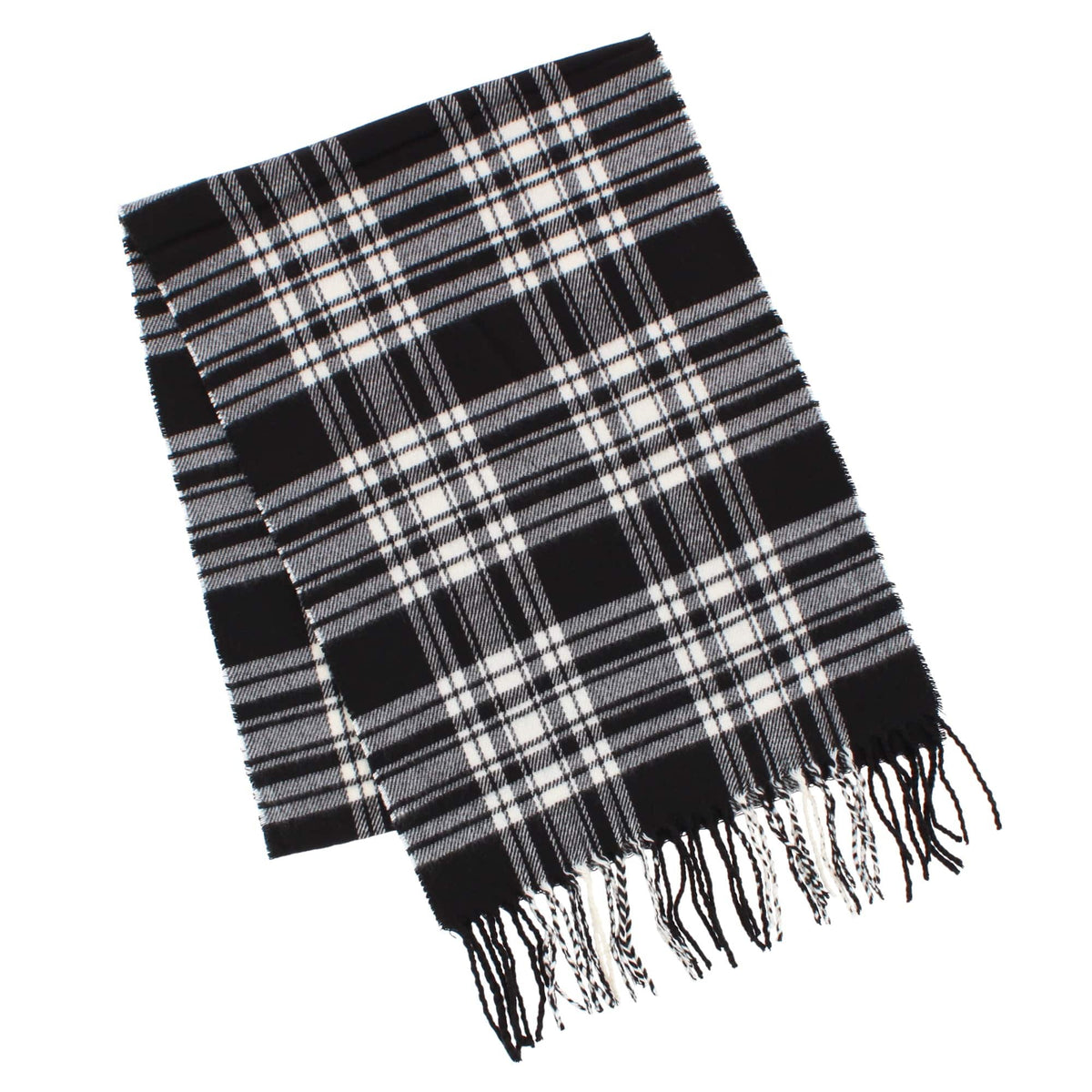 David & Young Soft Plaid Winter Scarf for Men & Women Cozy Fringe - Black and White