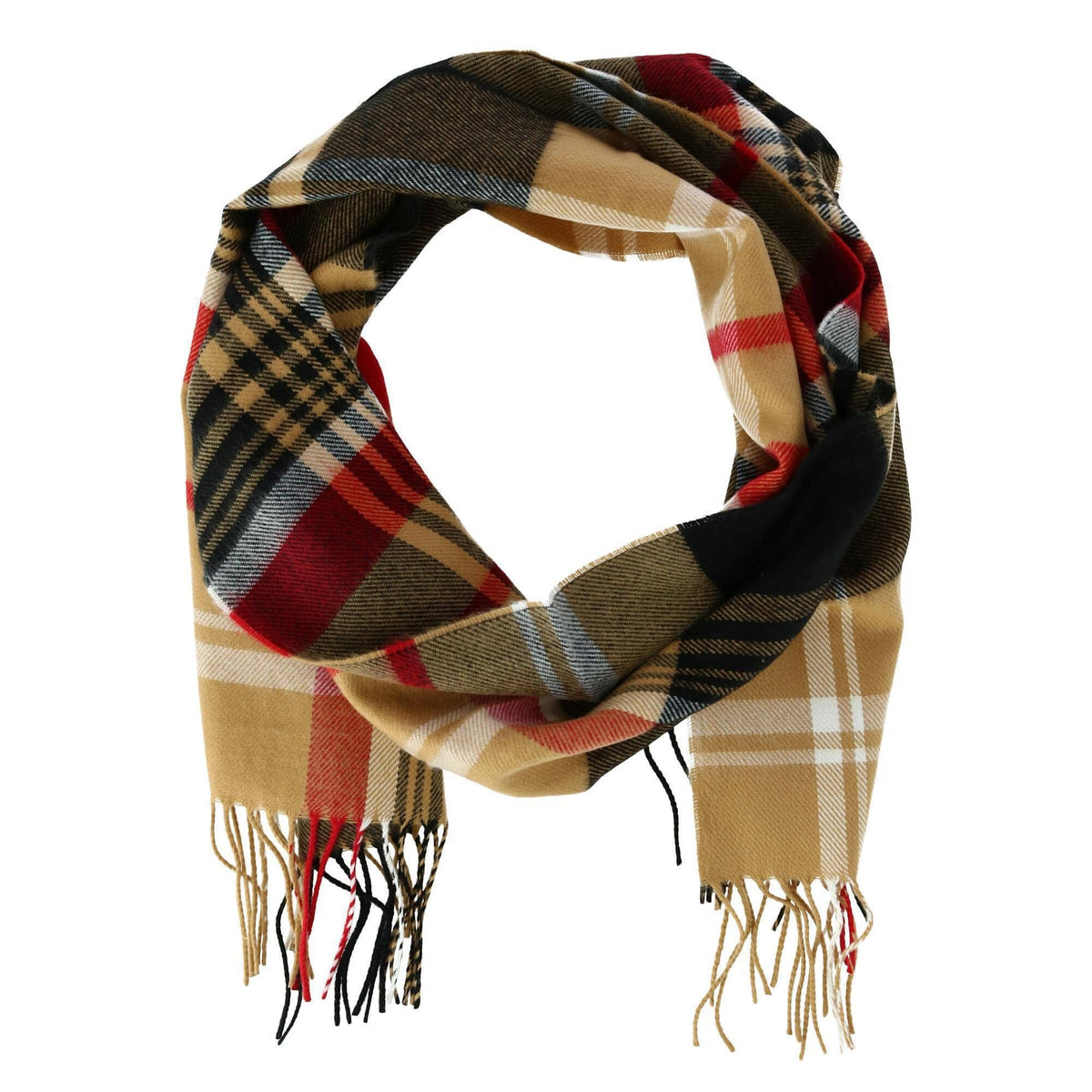 David & Young Soft Plaid Winter Scarf for Men & Women Cozy Fringe - Camel