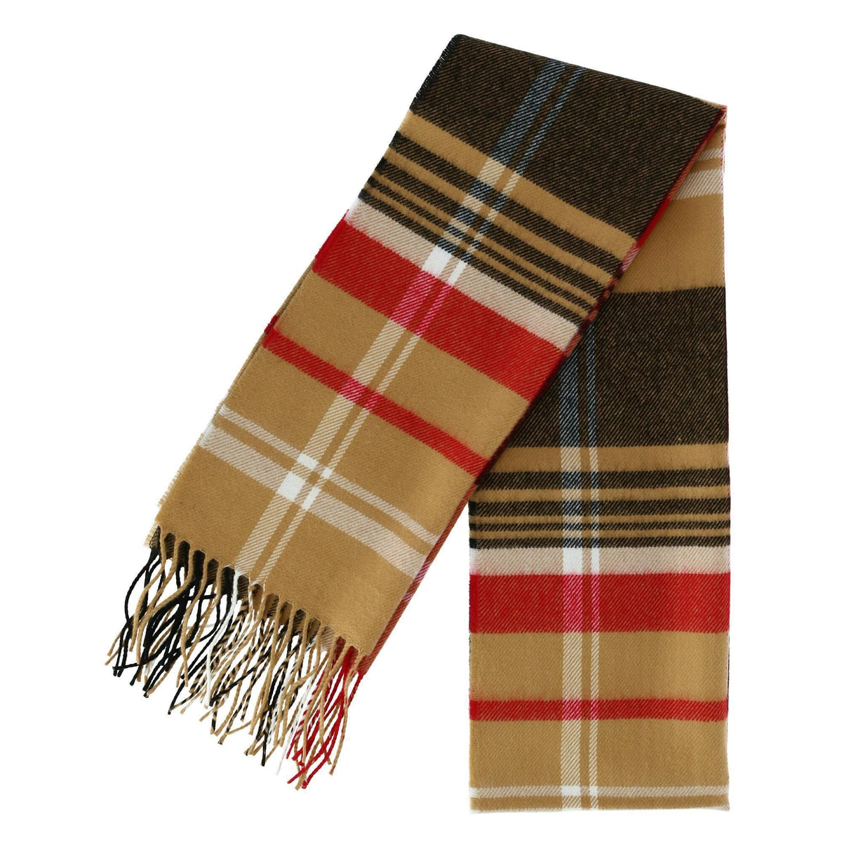 David & Young Soft Plaid Winter Scarf for Men & Women Cozy Fringe - Camel
