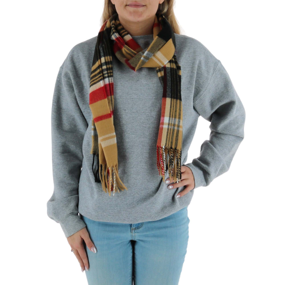 David & Young Soft Plaid Winter Scarf for Men & Women Cozy Fringe - Camel