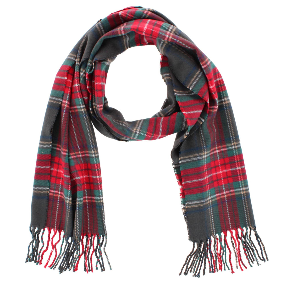 David & Young Soft Plaid Winter Scarf for Men & Women Cozy Fringe - Charcoal