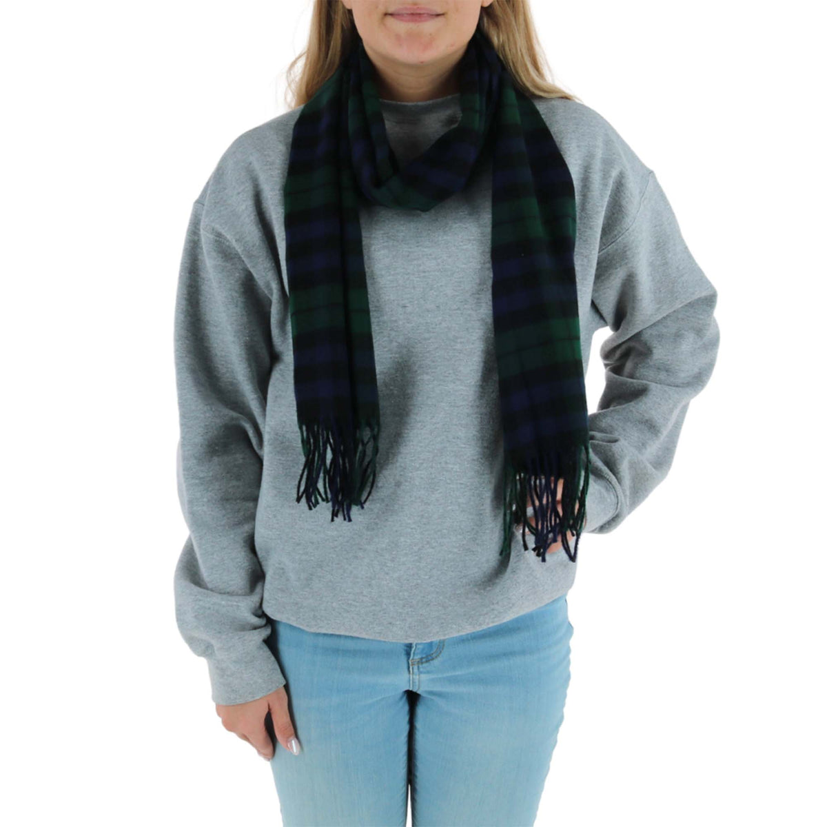 David & Young Soft Plaid Winter Scarf for Men & Women Cozy Fringe - Green