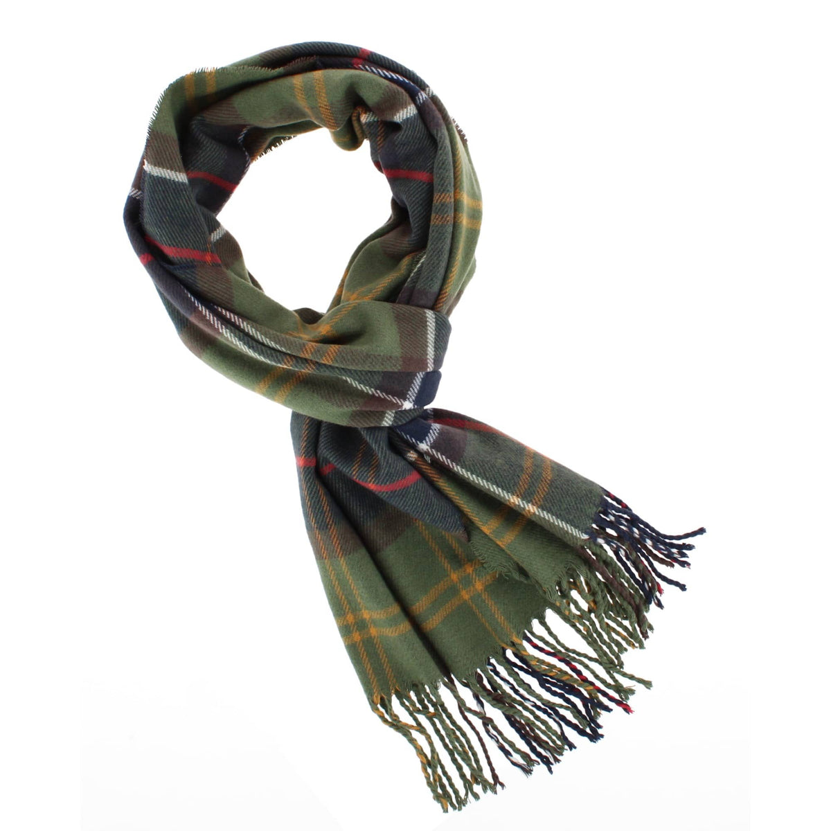 David & Young Soft Plaid Winter Scarf for Men & Women Cozy Fringe - Olive