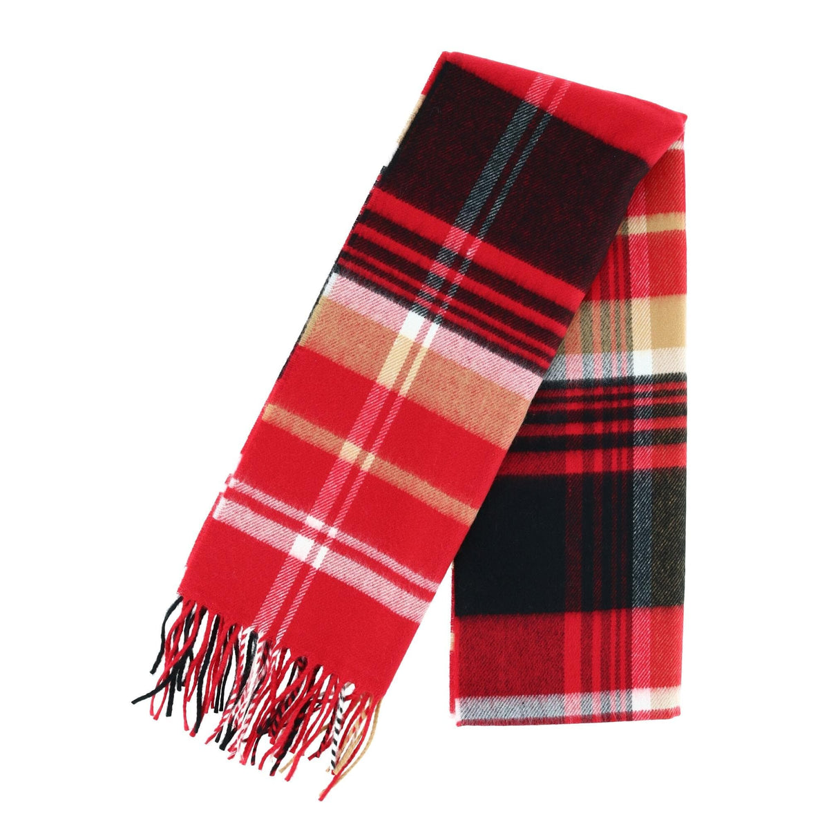 David & Young Soft Plaid Winter Scarf for Men & Women Cozy Fringe - Red and Black