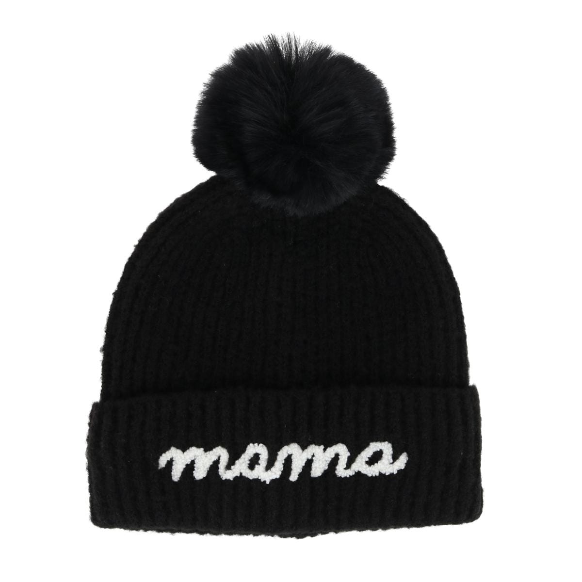 David & Young Women's Mama Knit Winter Beanie with Matching Pom - Black