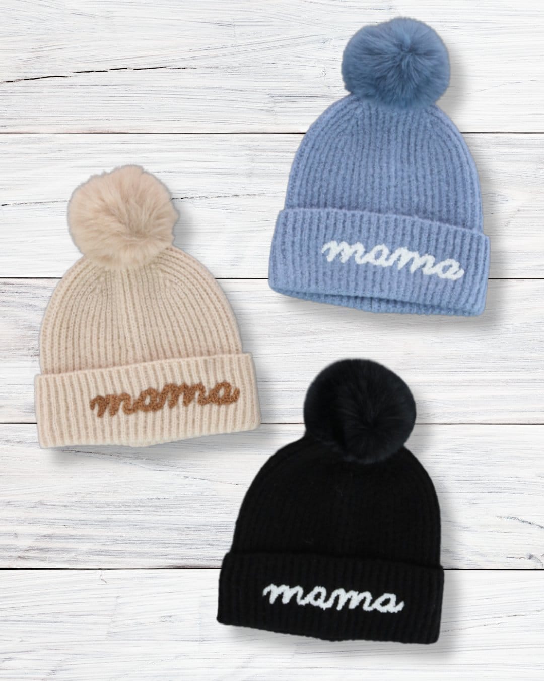 David & Young Women's Mama Knit Winter Beanie with Matching Pom - Black