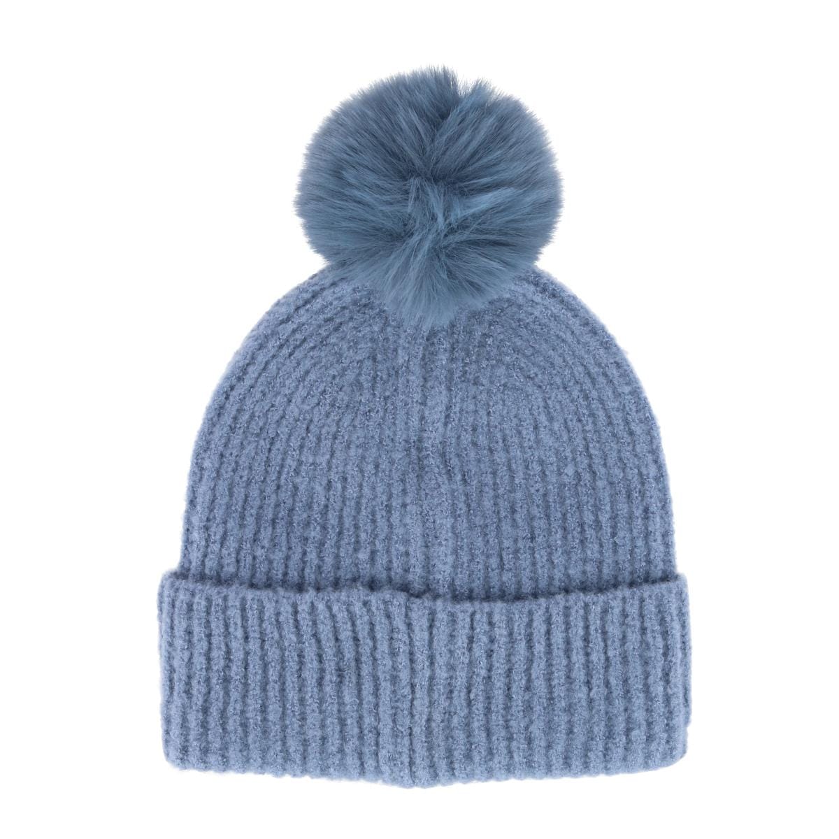 David & Young Women's Mama Knit Winter Beanie with Matching Pom - Denim Blue