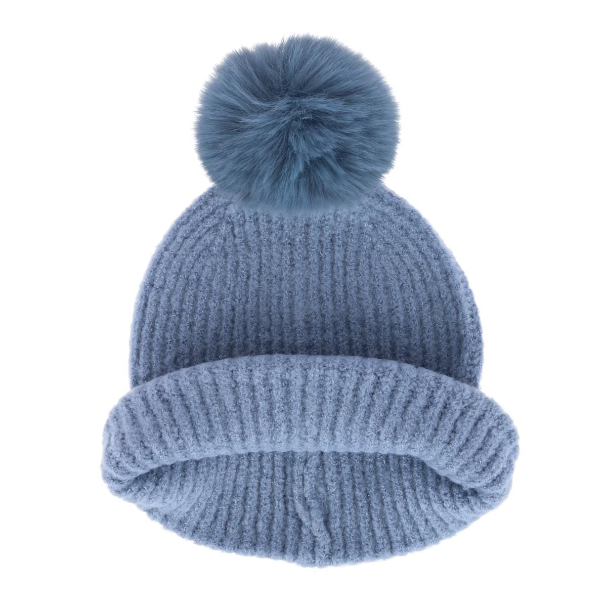 David & Young Women's Mama Knit Winter Beanie with Matching Pom - Denim Blue