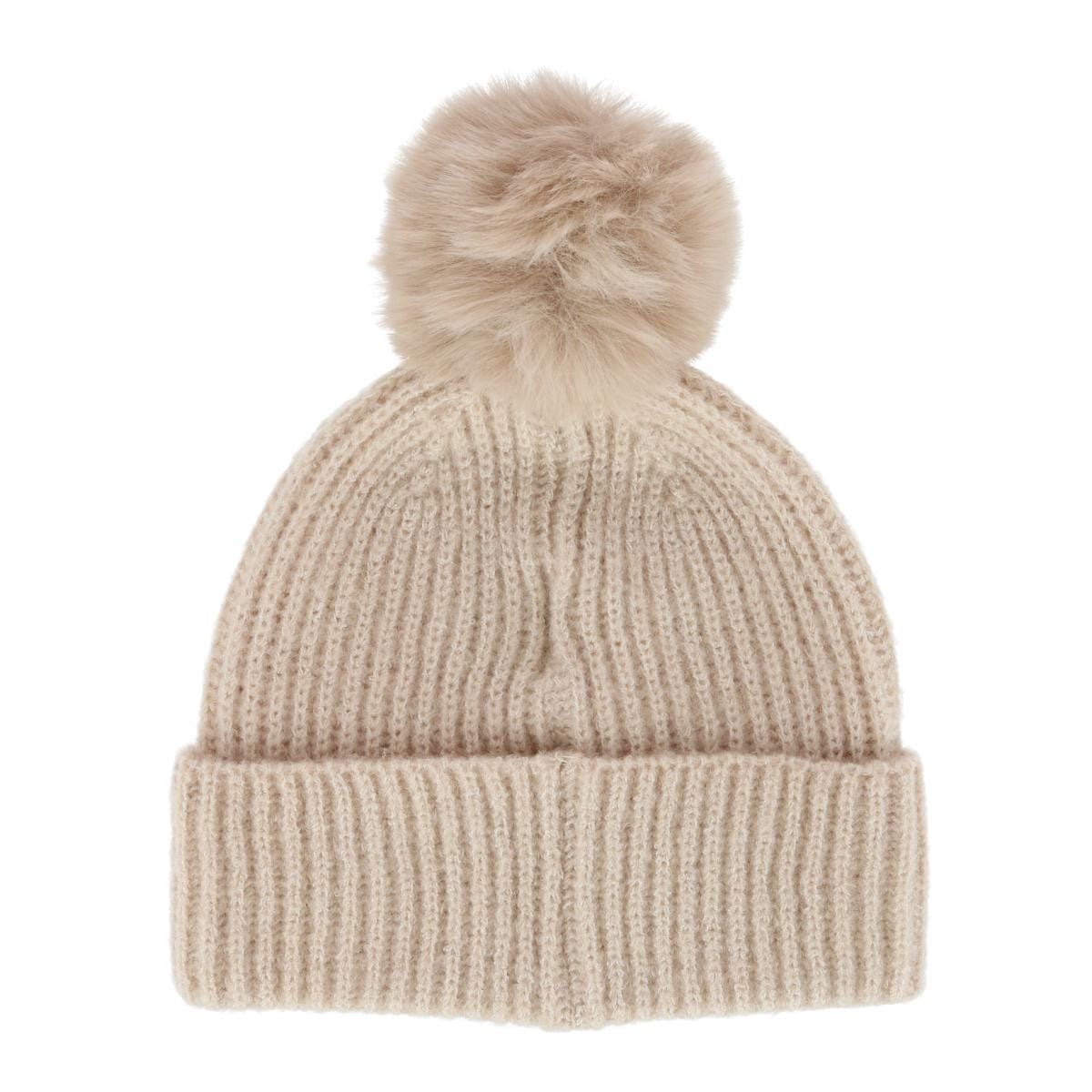 David & Young Women's Mama Knit Winter Beanie with Matching Pom - Oatmeal