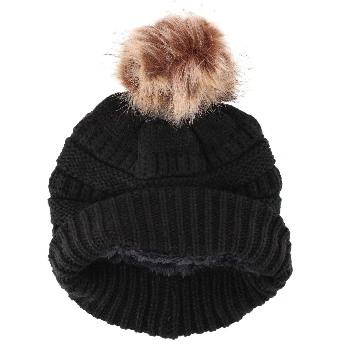David & Young Women's Dog Mom Rib Knit Winter Beanie Pom Hat - Black