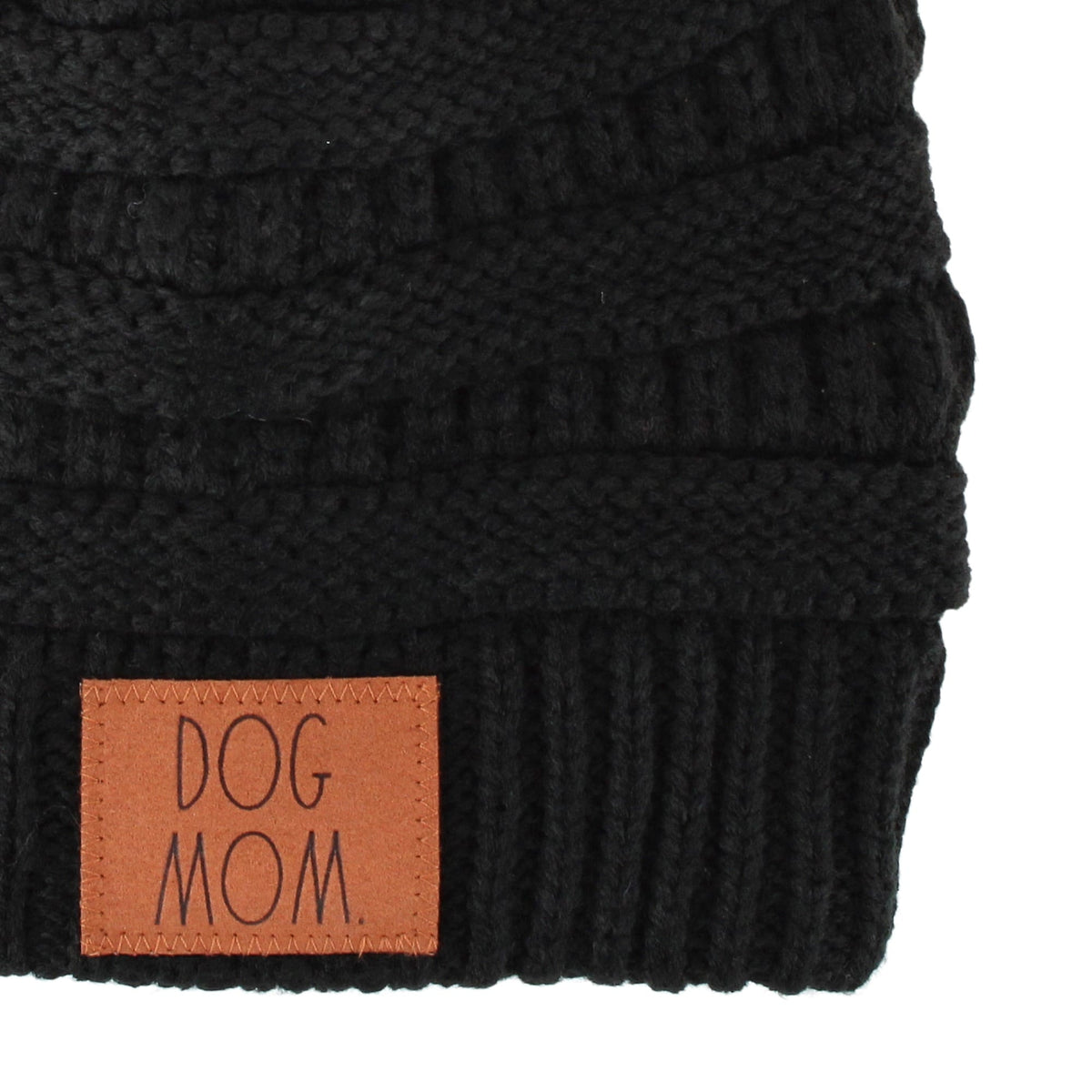 David & Young Women's Dog Mom Rib Knit Winter Beanie Pom Hat - Black