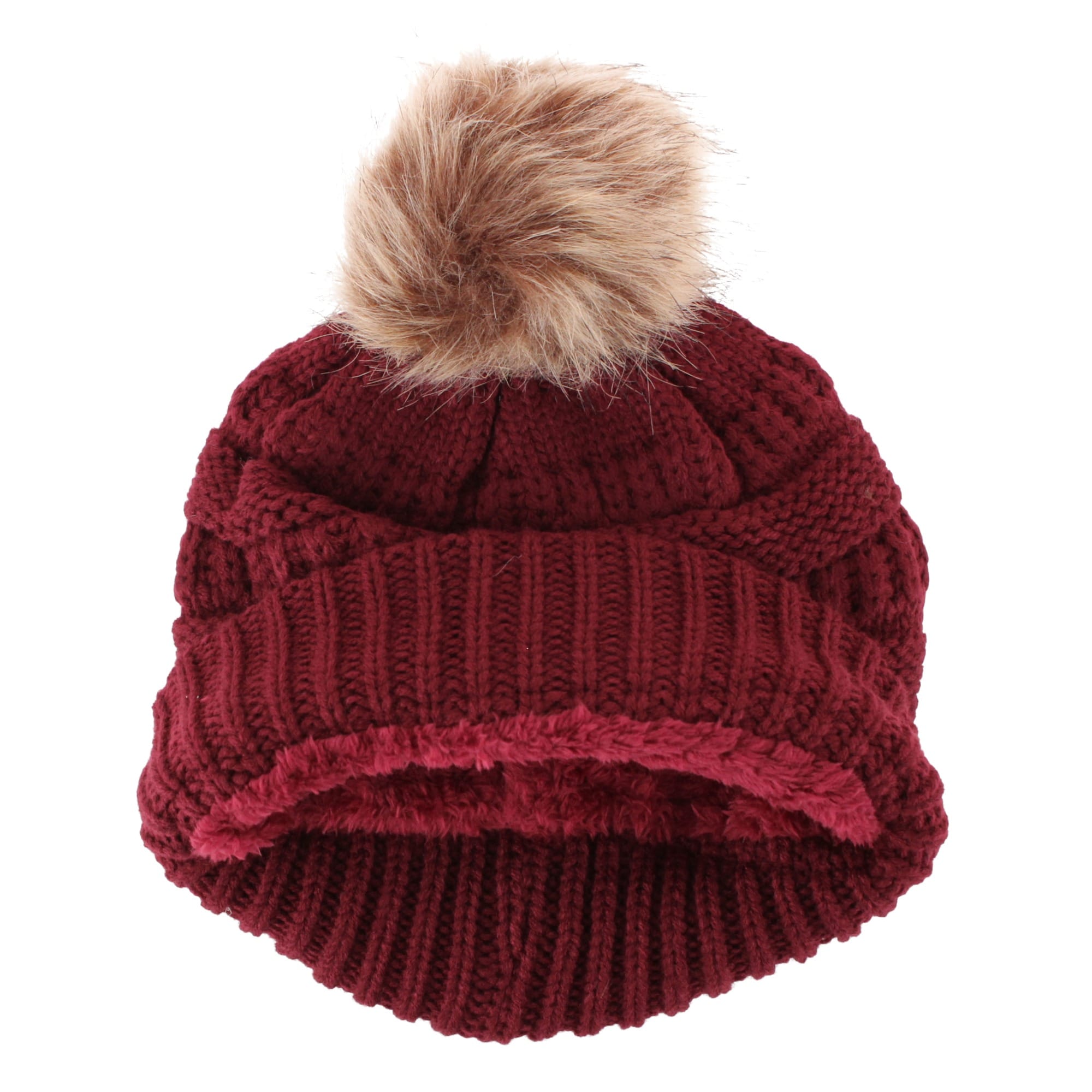 David & Young Women's Dog Mom Rib Knit Winter Beanie Pom Hat - Burgundy