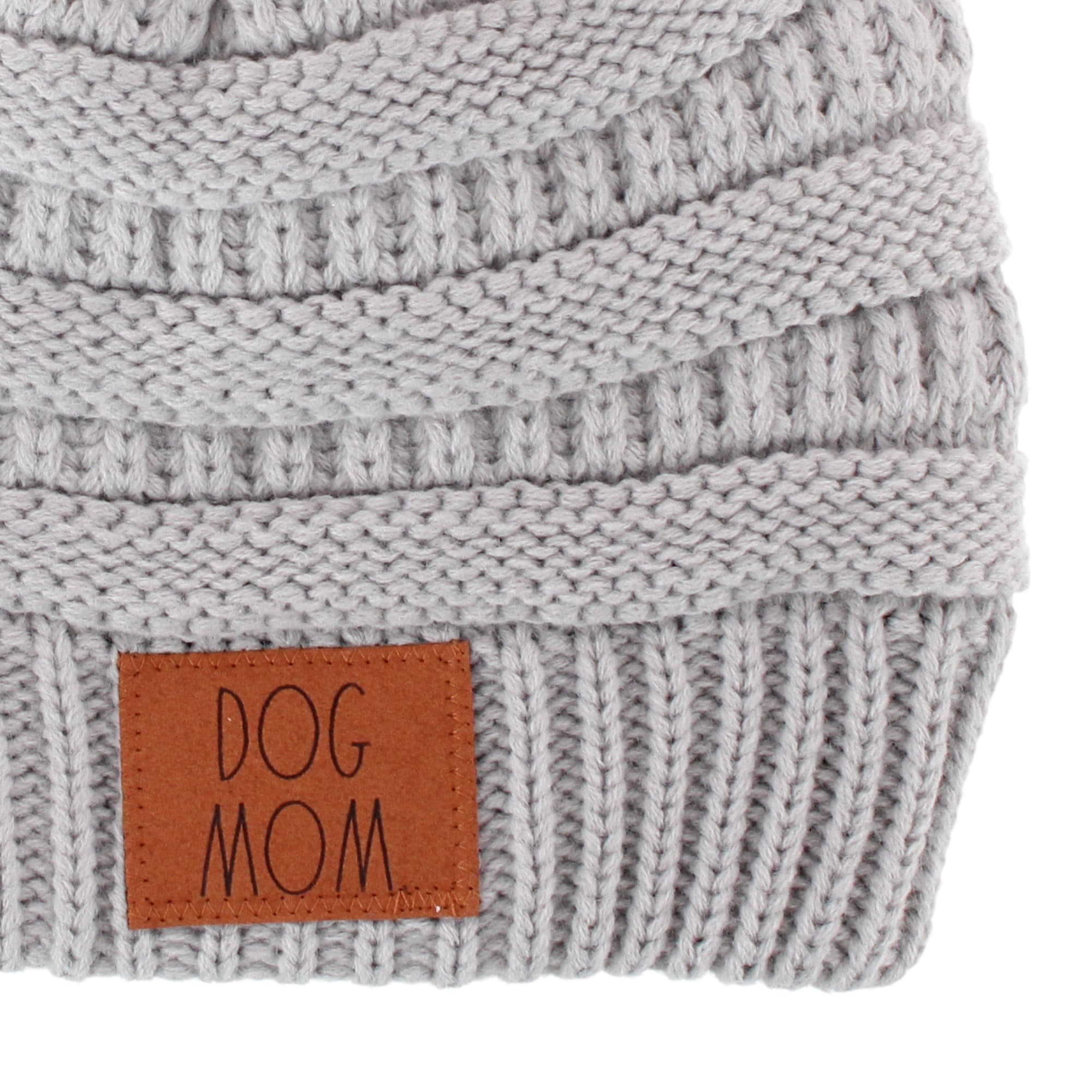 David & Young Women's Dog Mom Rib Knit Winter Beanie Pom Hat - Gray