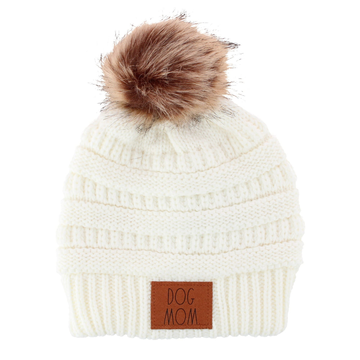 David & Young Women's Dog Mom Rib Knit Winter Beanie Pom Hat