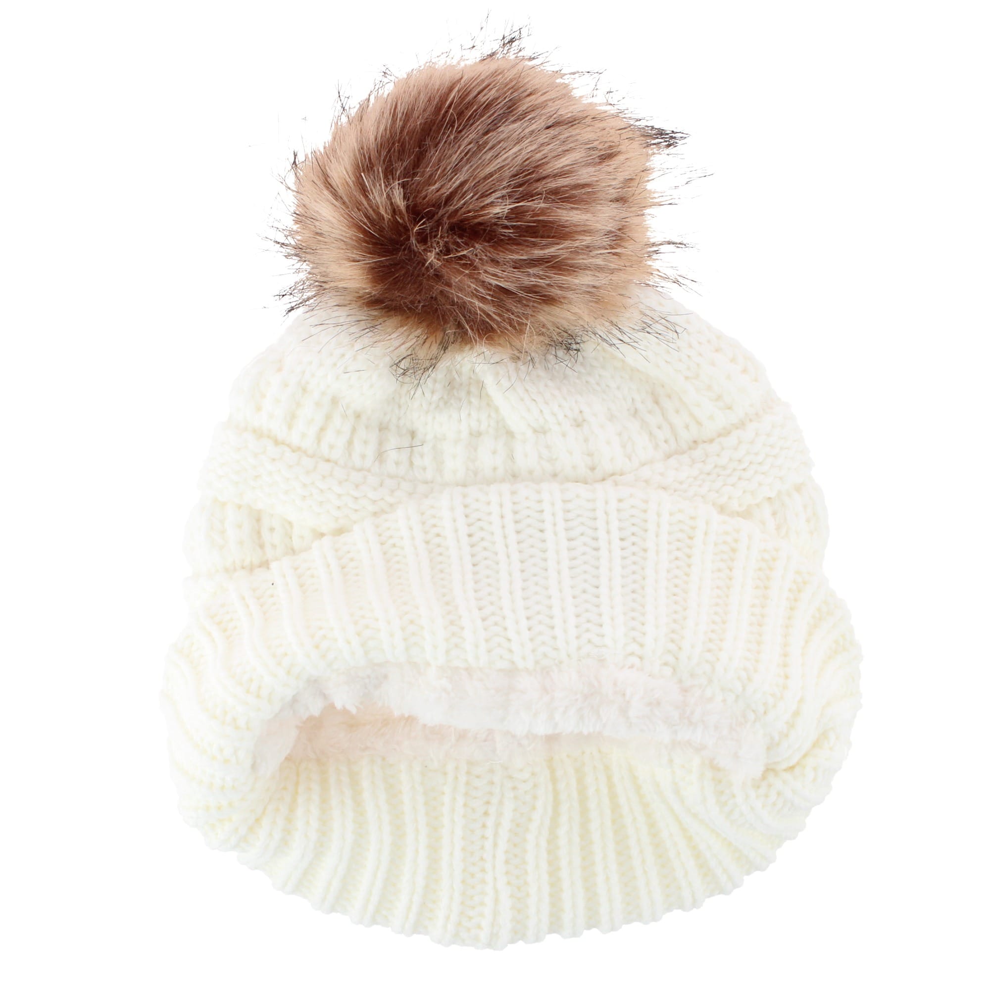 David & Young Women's Dog Mom Rib Knit Winter Beanie Pom Hat - Off White