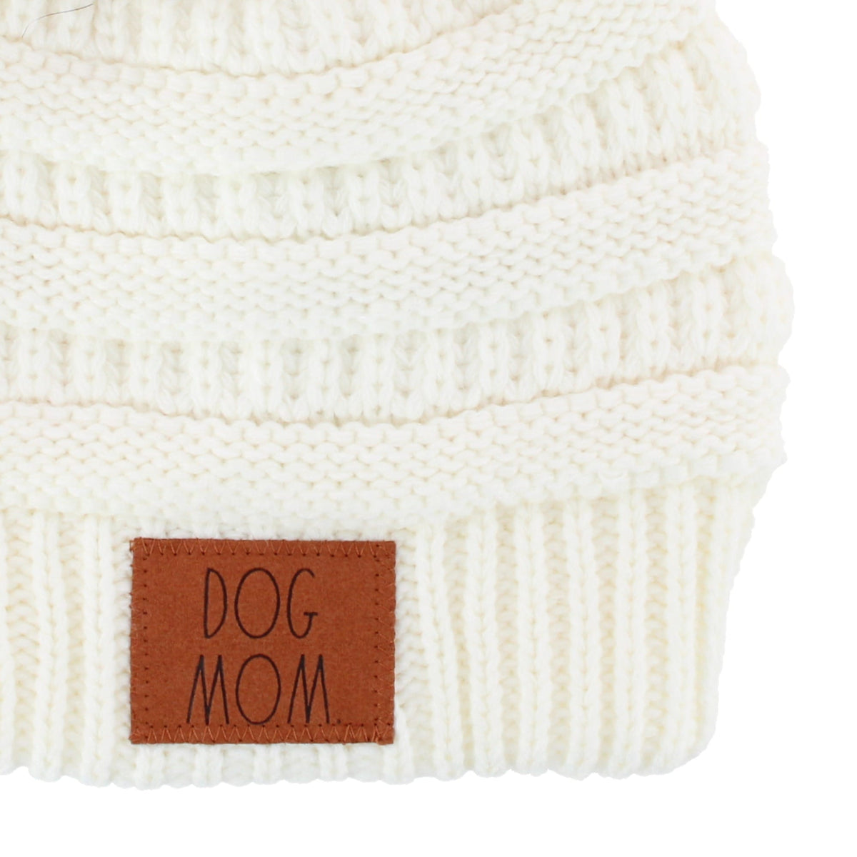 David & Young Women's Dog Mom Rib Knit Winter Beanie Pom Hat - Off White