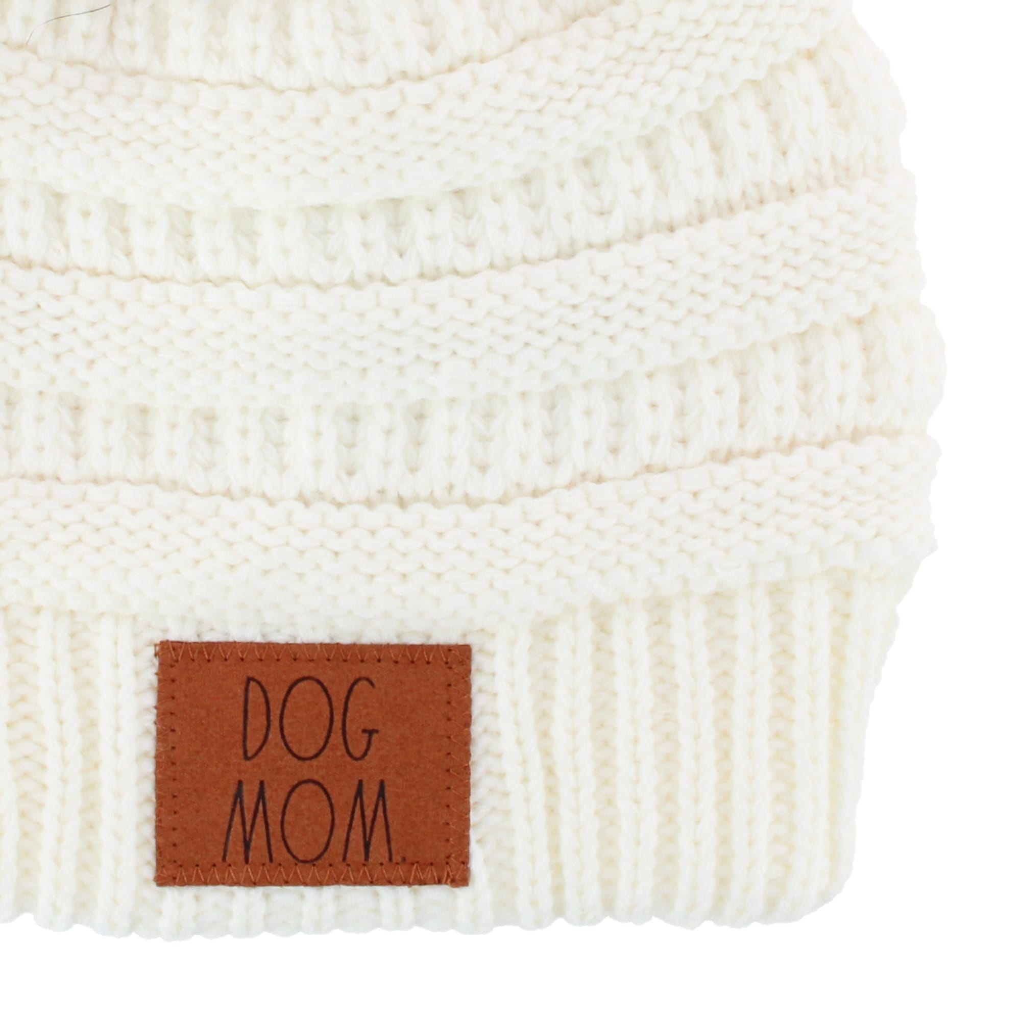 David & Young Women's Dog Mom Rib Knit Winter Beanie Pom Hat - Off White