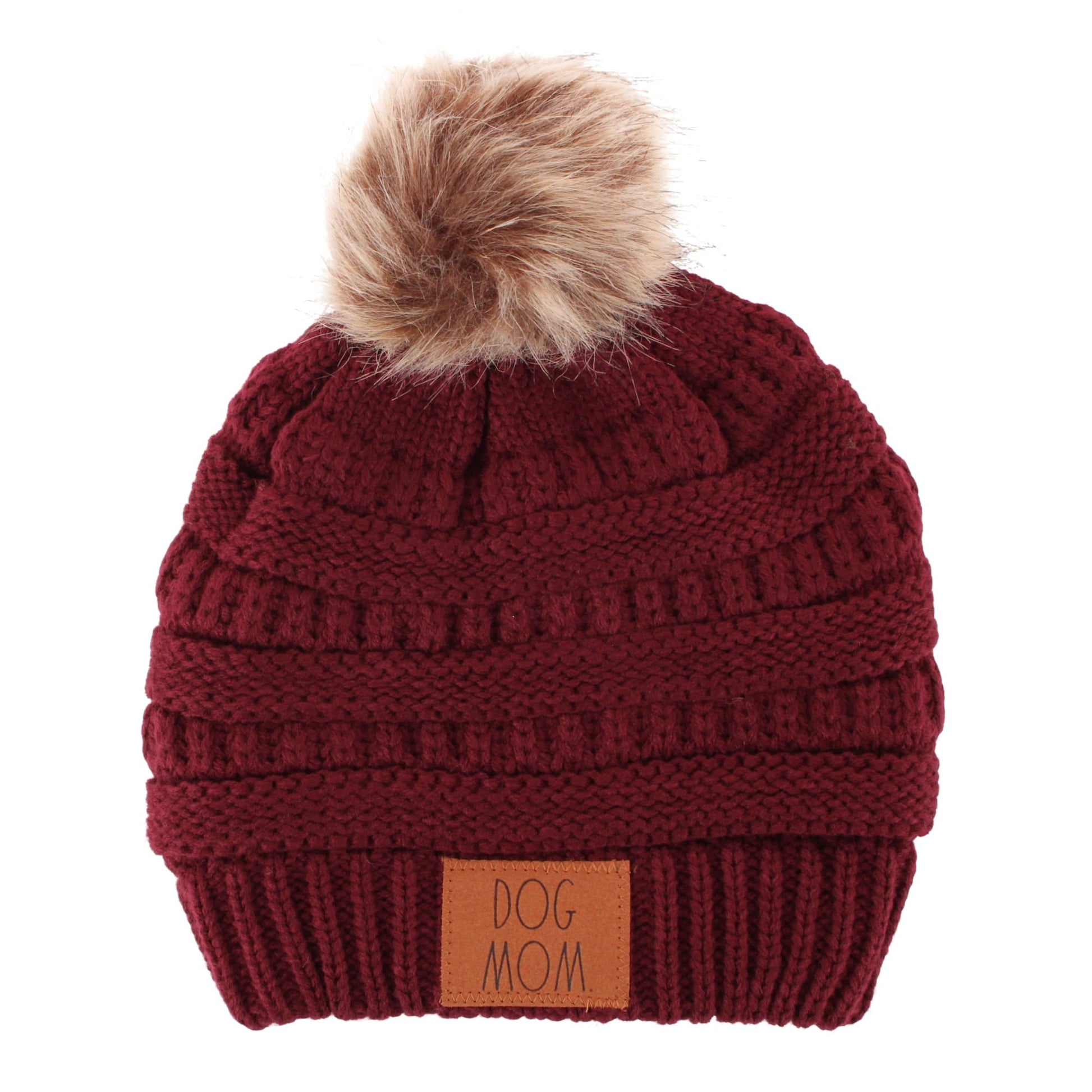 David & Young Women's Dog Mom Rib Knit Winter Beanie Pom Hat - Women's Dog Mom Rib Knit Winter Beanie Pom Hat