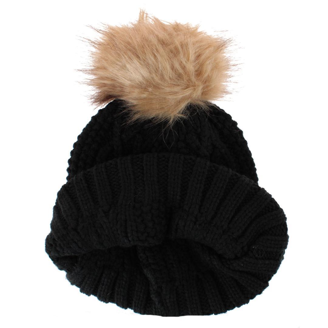 David & Young Women's Blessed Plaid Patch Knit Winter Beanie with Pom - Black
