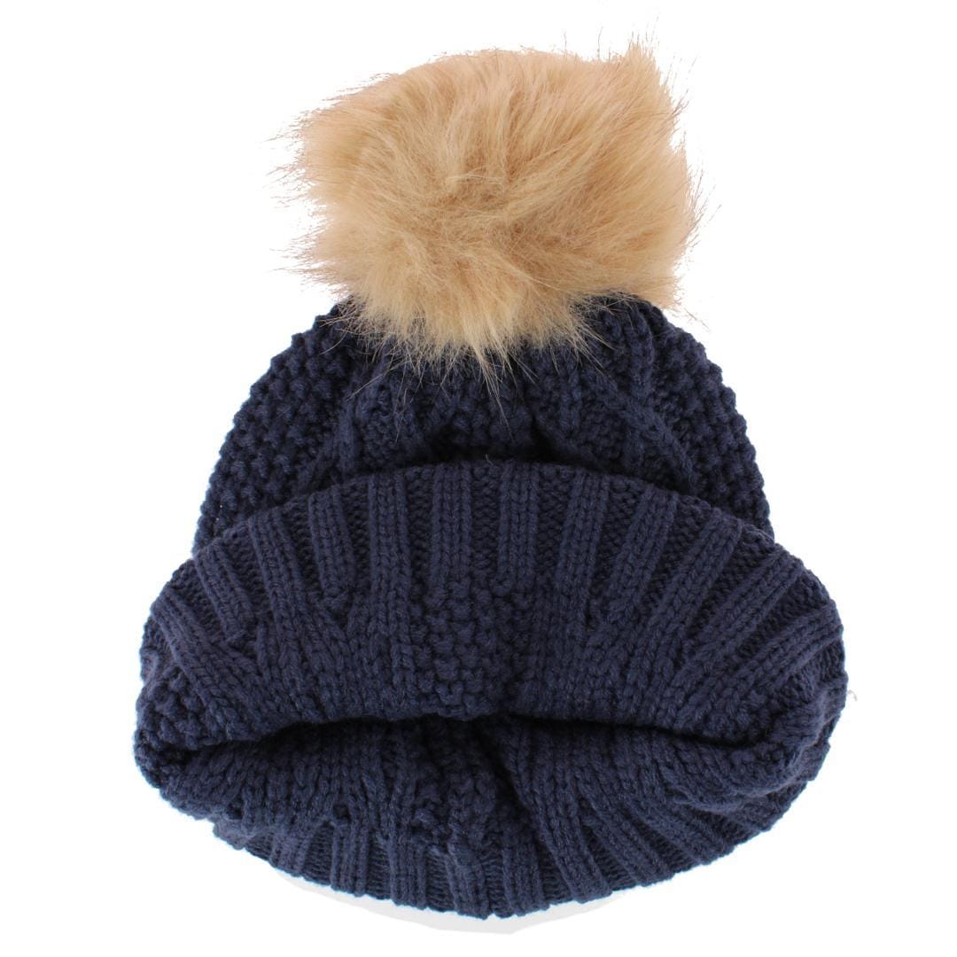 David & Young Women's Blessed Plaid Patch Knit Winter Beanie with Pom - Navy