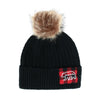 Women's Mama Bear Beanie Hat with Plaid Patch and Pom