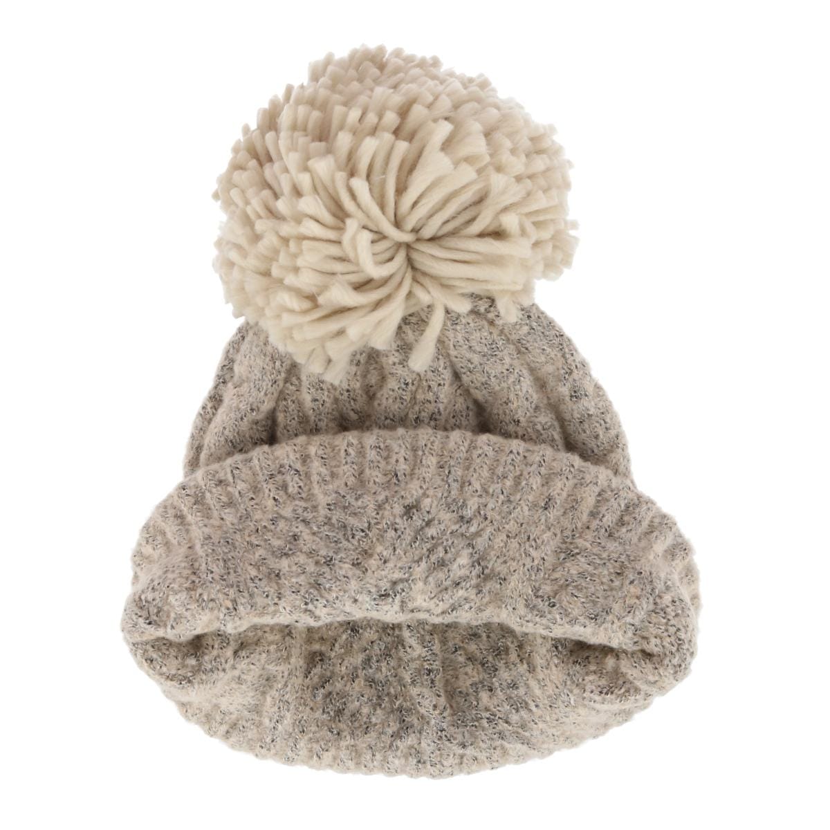 David & Young Women's Chevron Knit Winter Beanie with Matching Yarn Pom - Beige