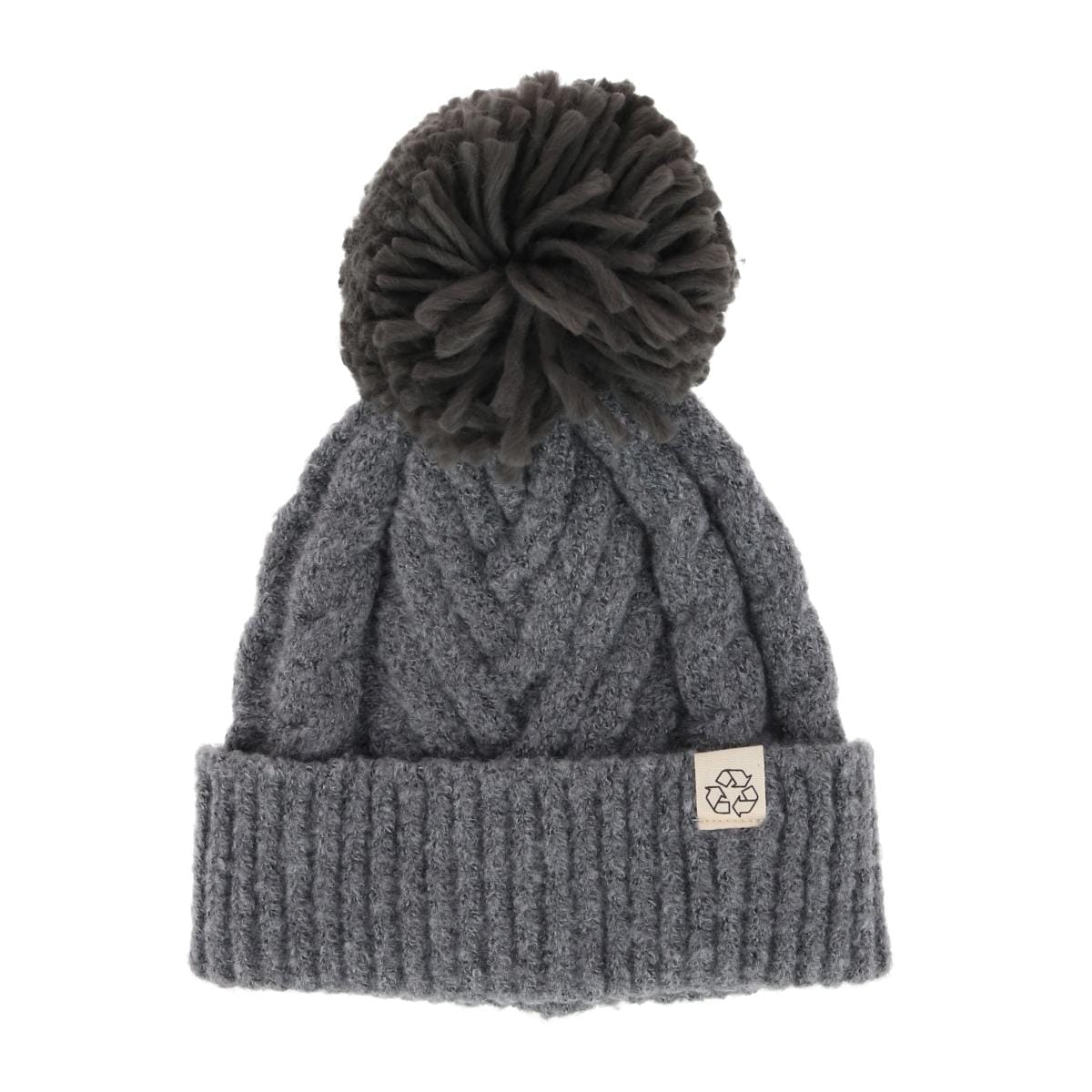 David & Young Women's Chevron Knit Winter Beanie with Matching Yarn Pom - Charcoal Gray