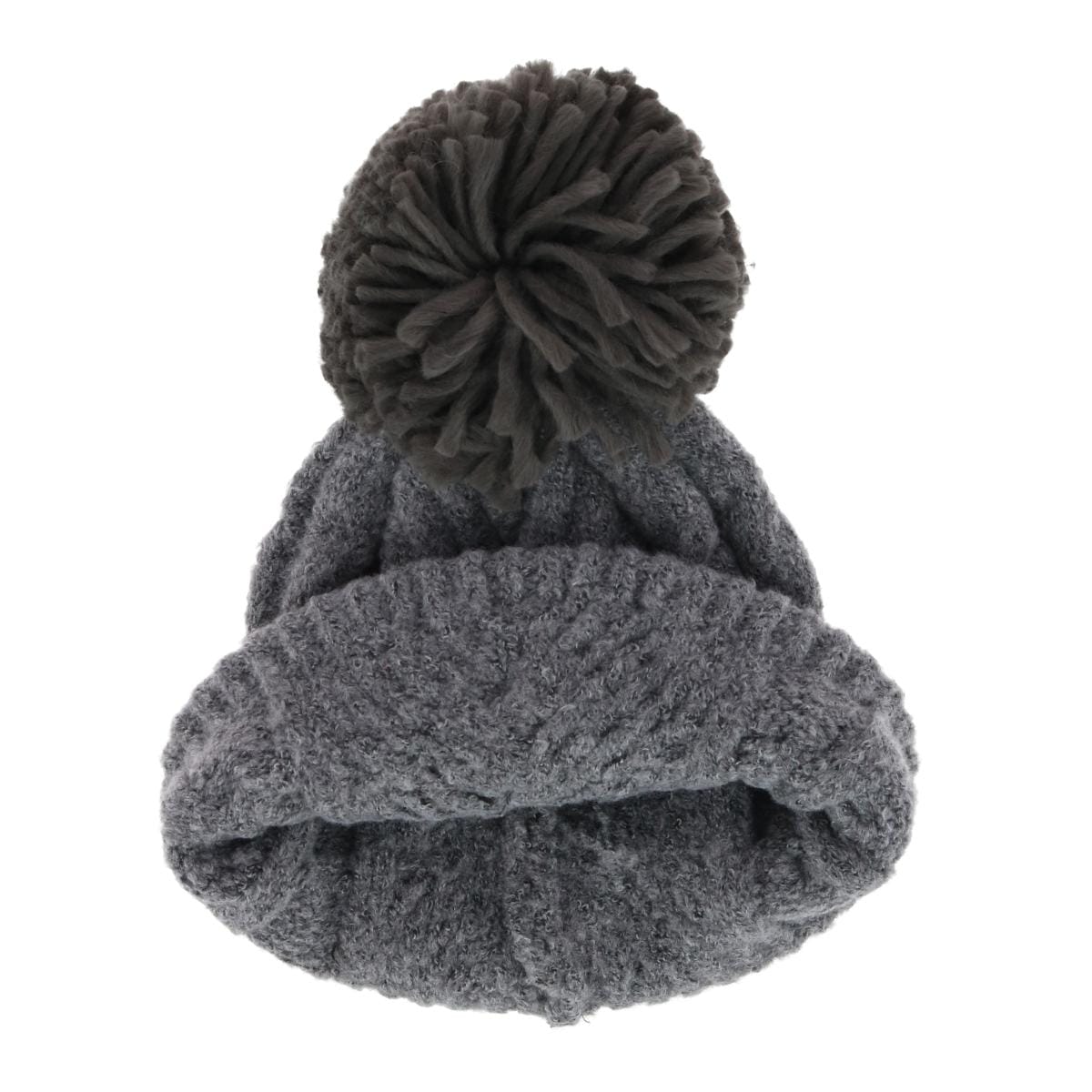 David & Young Women's Chevron Knit Winter Beanie with Matching Yarn Pom - Charcoal Gray