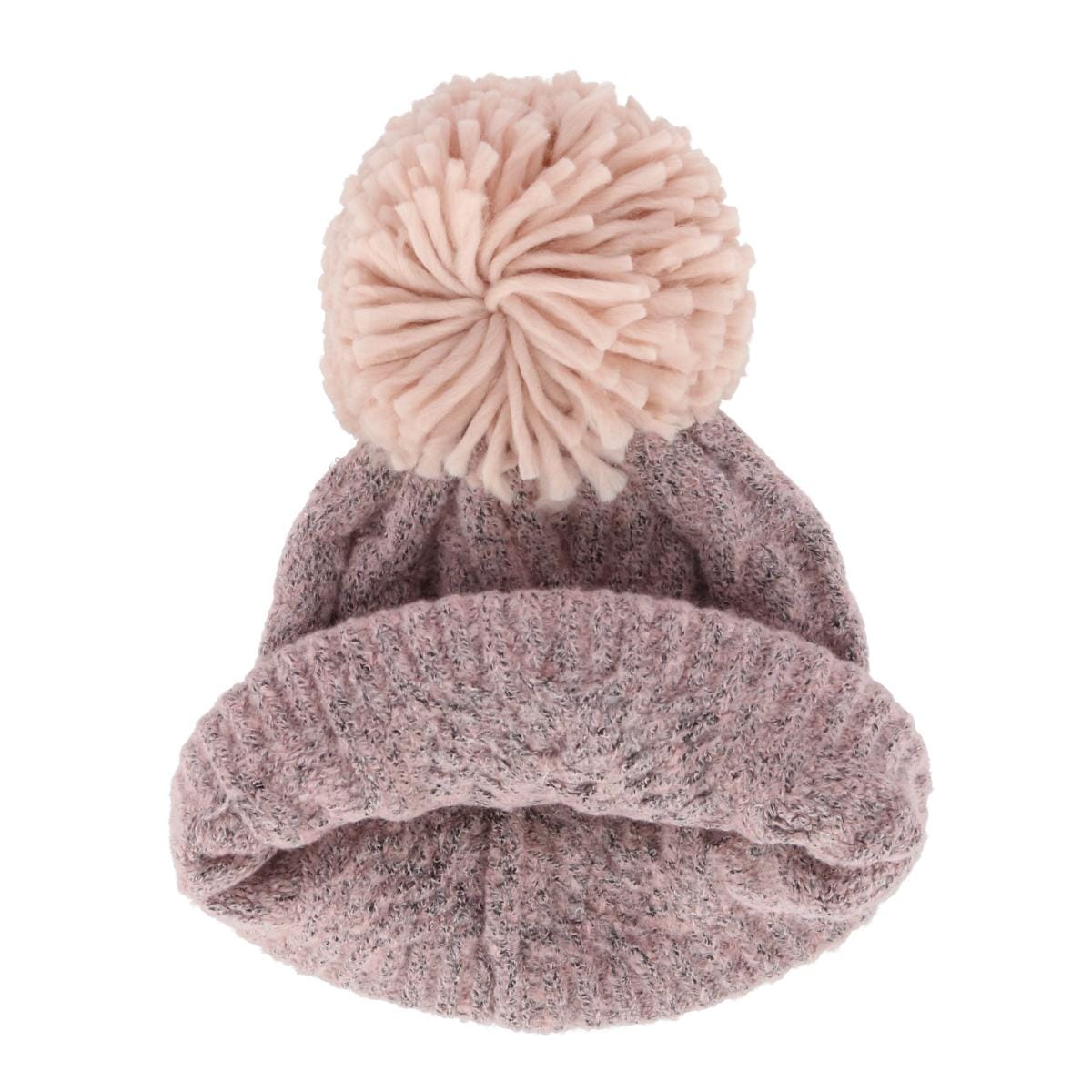 David & Young Women's Chevron Knit Winter Beanie with Matching Yarn Pom - Pink