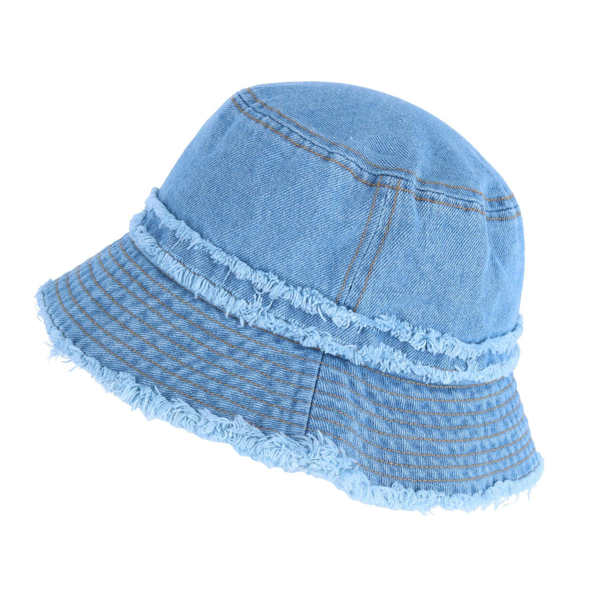 David & Young Women's Distressed Denim Bucket Hat with Frayed Edges - Blue
