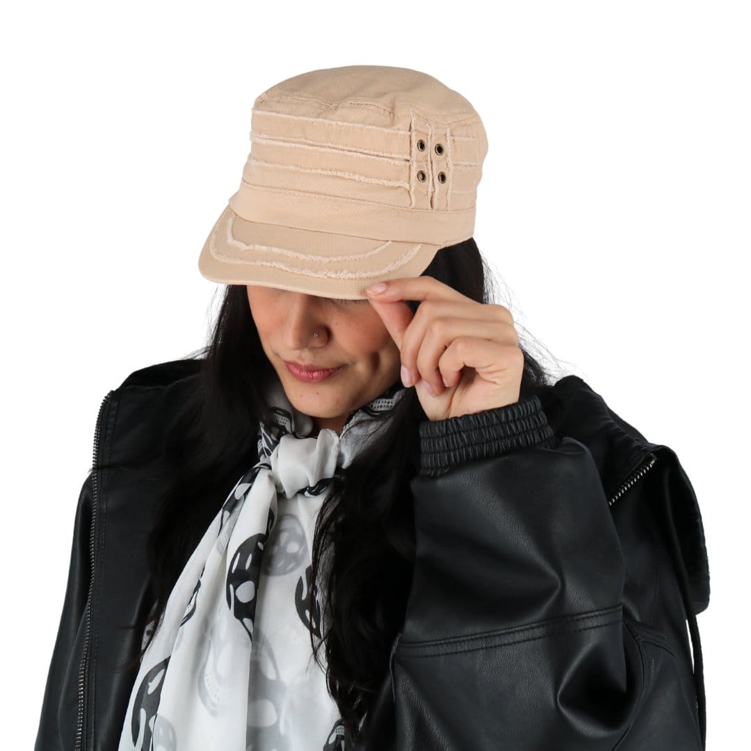 CTM® Women's Distressed Cadet Hat - Beige
