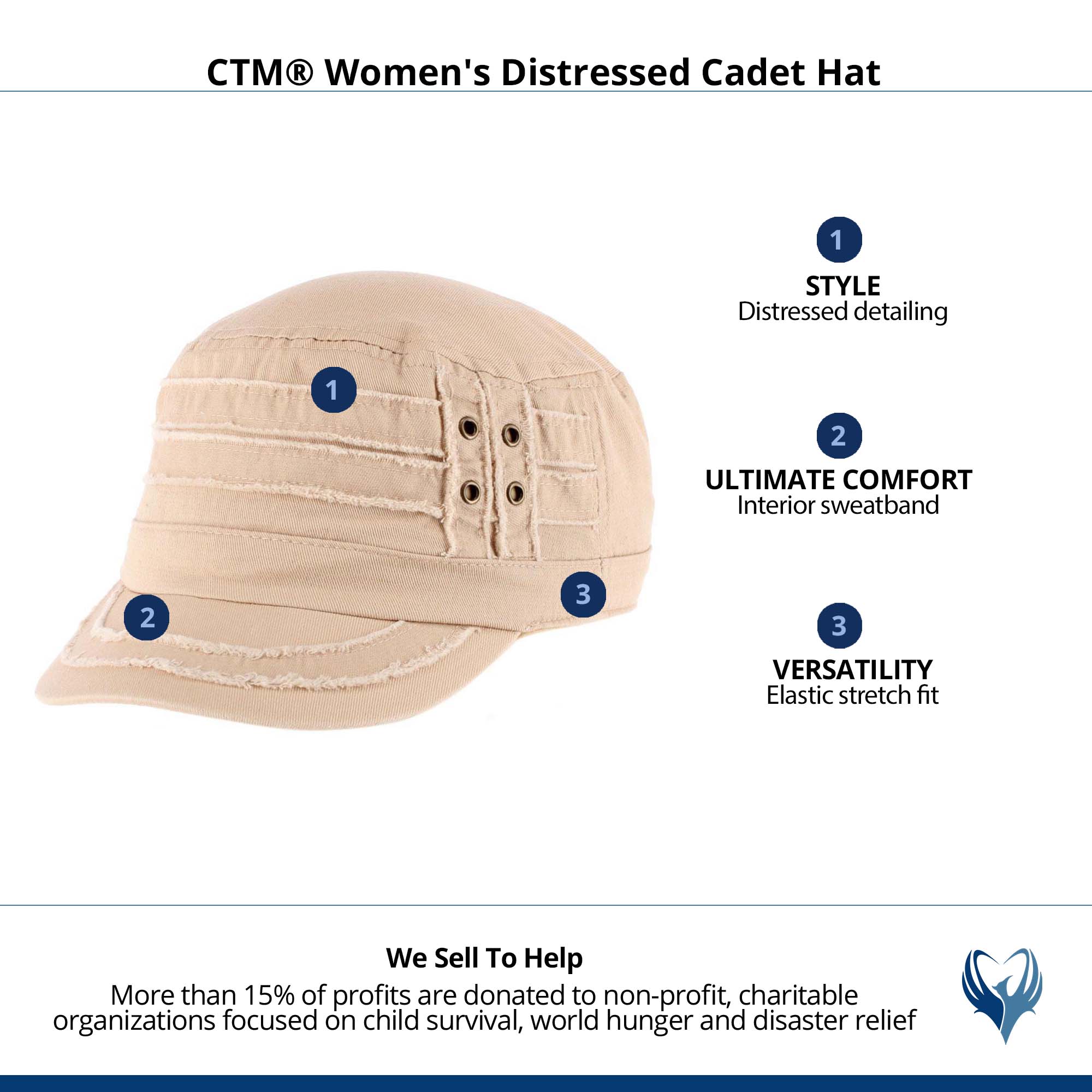 CTM® Women's Distressed Cadet Hat - Beige