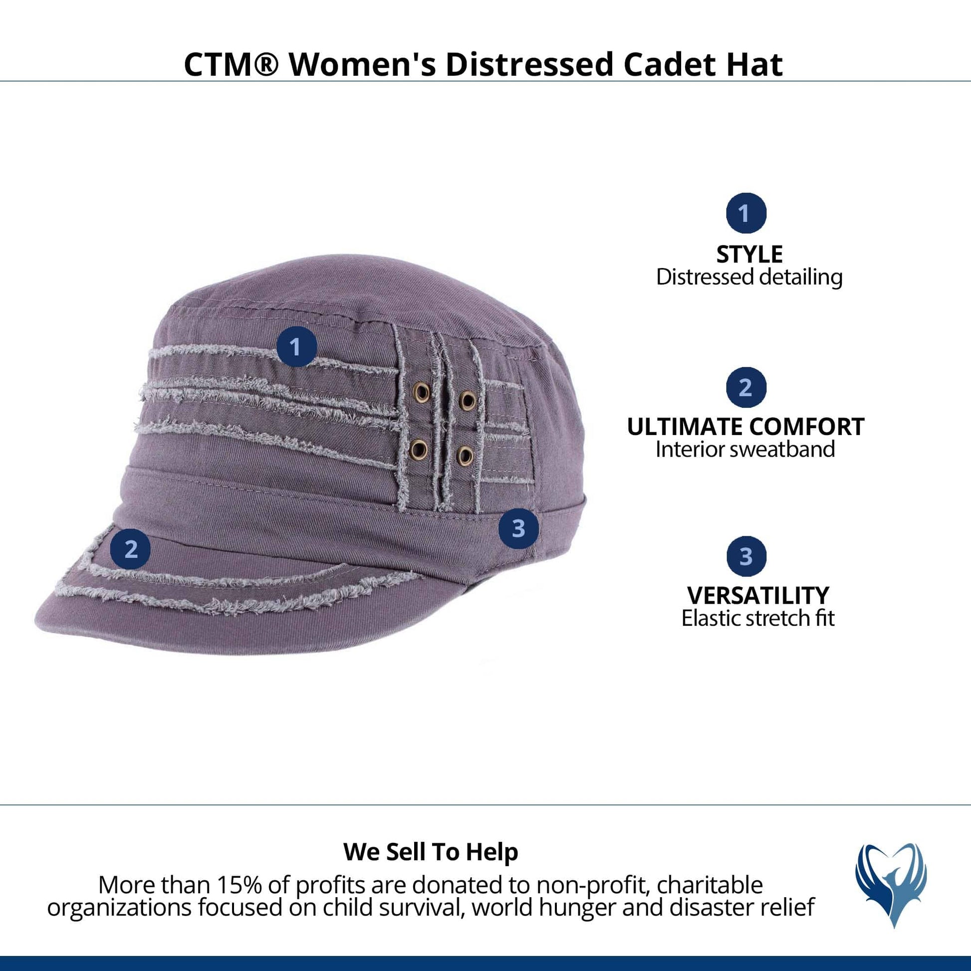 CTM® Women's Distressed Cadet Hat - Dark Grey
