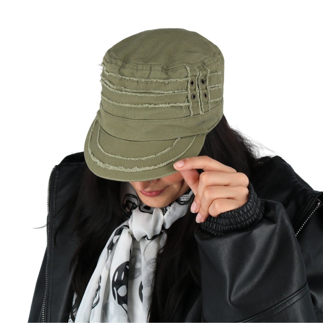 CTM® Women's Distressed Cadet Hat - Olive