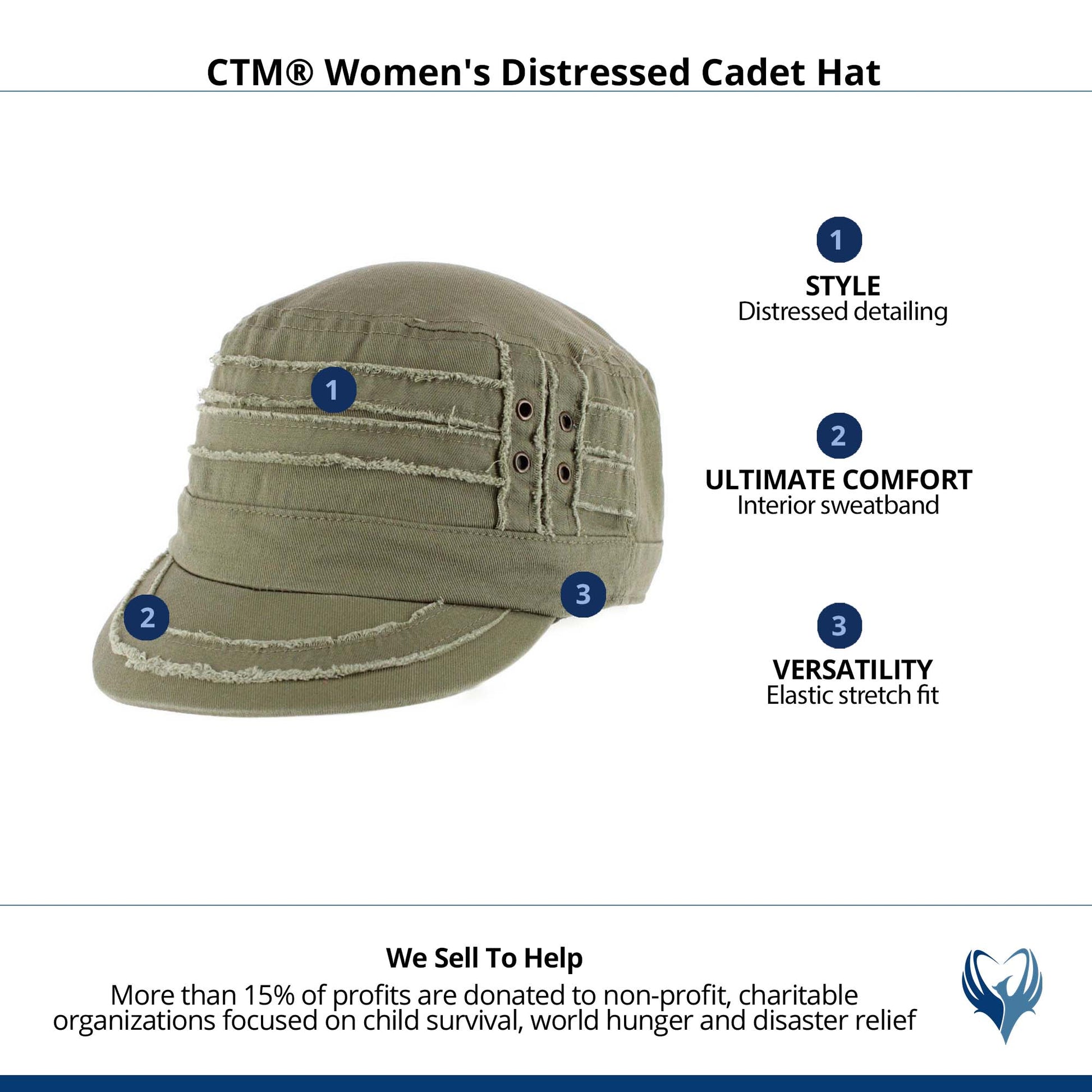 CTM® Women's Distressed Cadet Hat - Olive